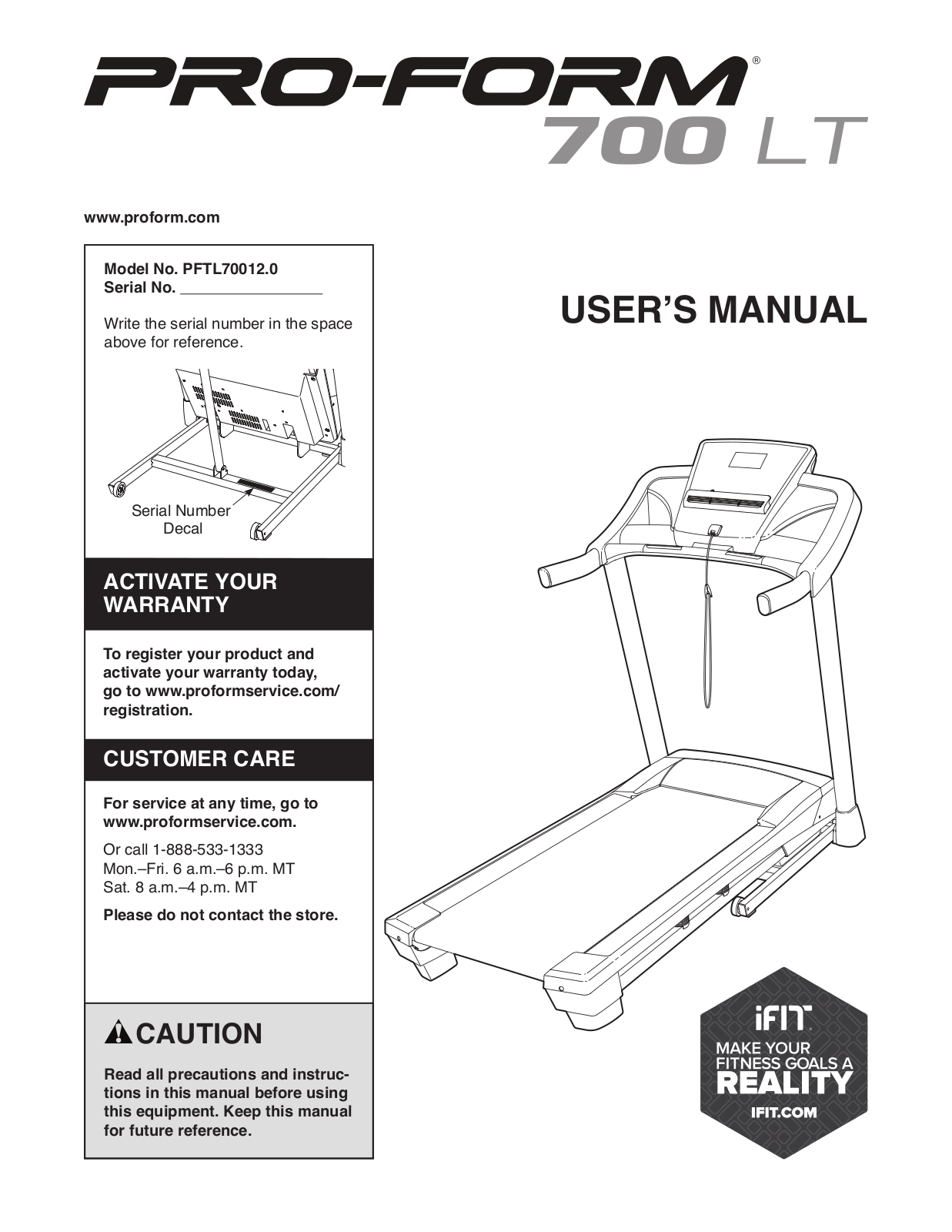 ProForm PFTL700120, 700 LT User Manual