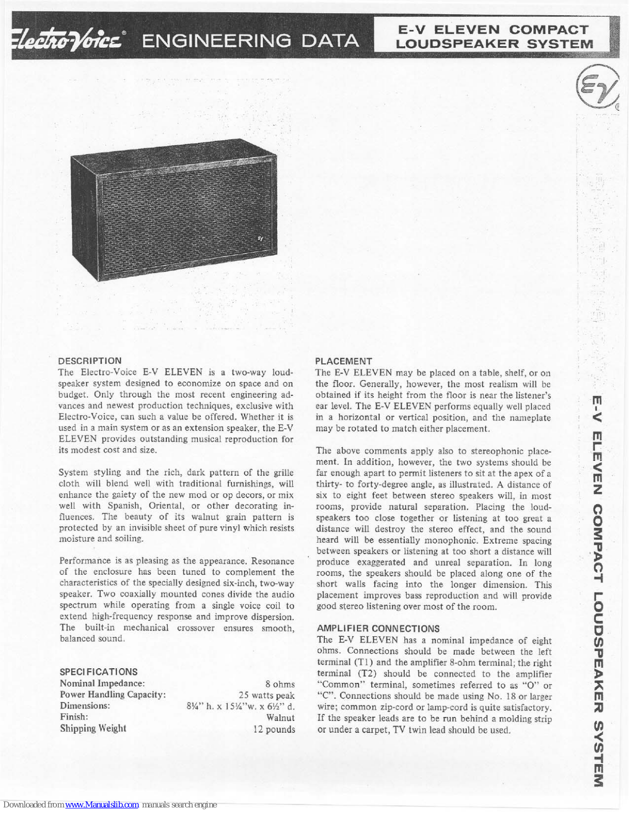 Electro-Voice E-V ELEVEN Engineering Data