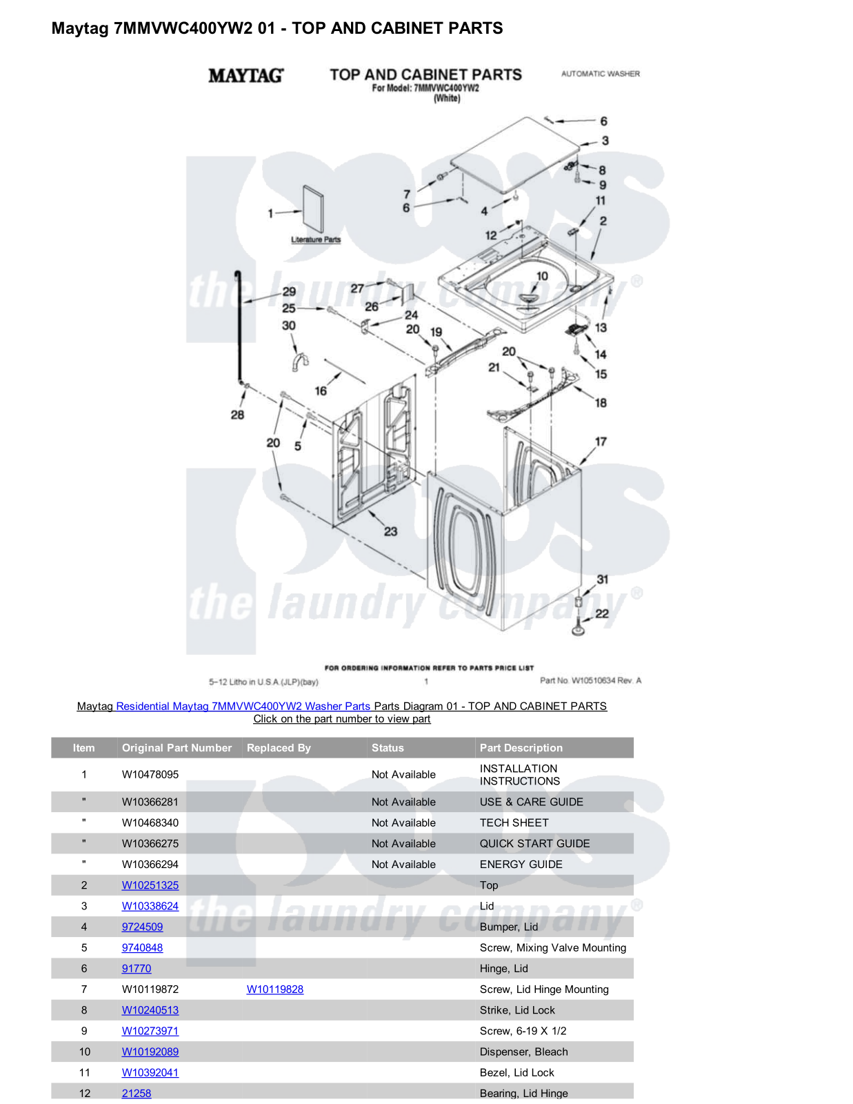 Maytag 7MMVWC400YW2 Parts Diagram