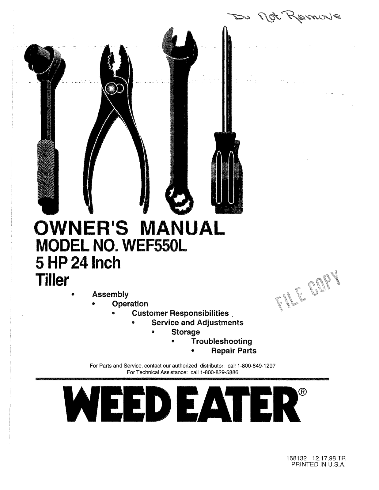 Weed Eater WEF550L, 168132 User Manual