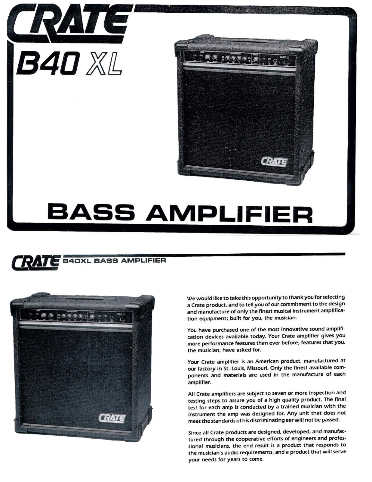 Crate Amplifiers B40XL User Manual