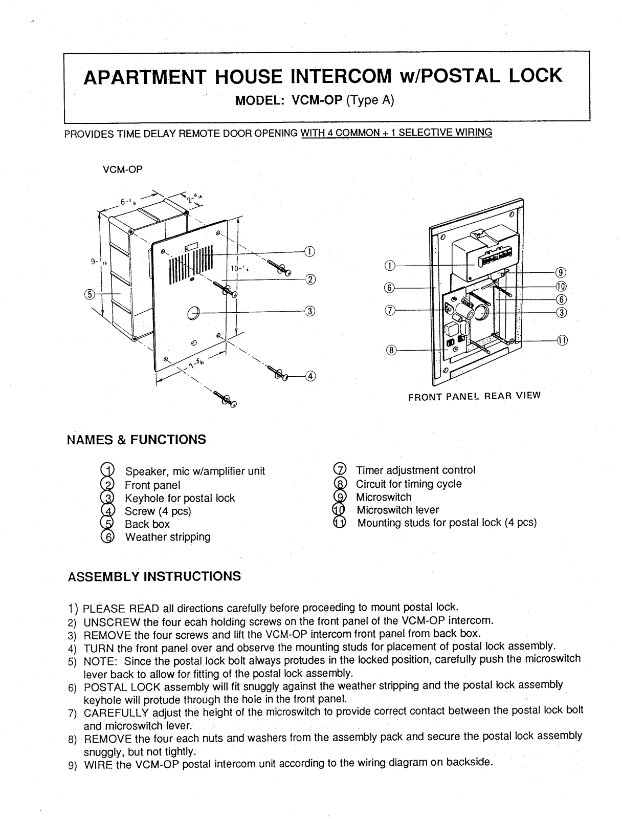 Aiphone VCM-0P Instruction