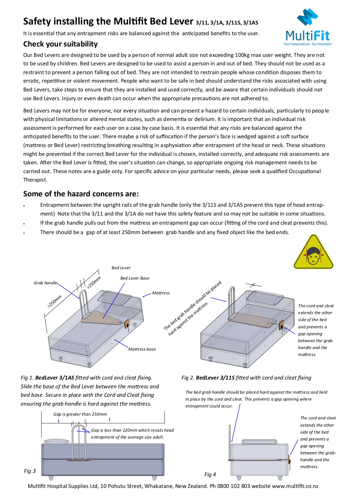 MULTIFIT Bed Lever 3/1A, Bed Lever 3/1AS, Bed Lever 3/11, Bed Lever 3/11S Safety Installing - ManualMachine.com
