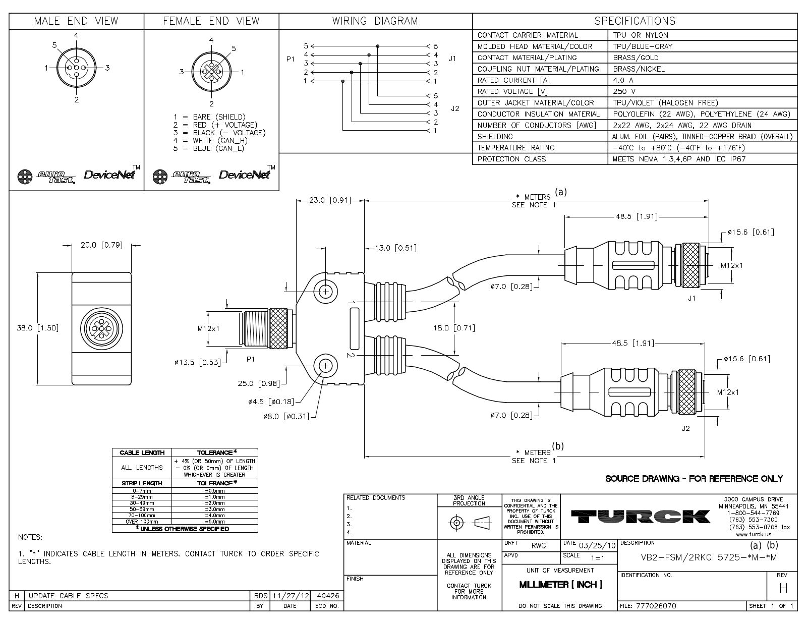 Turck VB2-FSM2RKC5725-0.3M-0.3M Specification Sheet