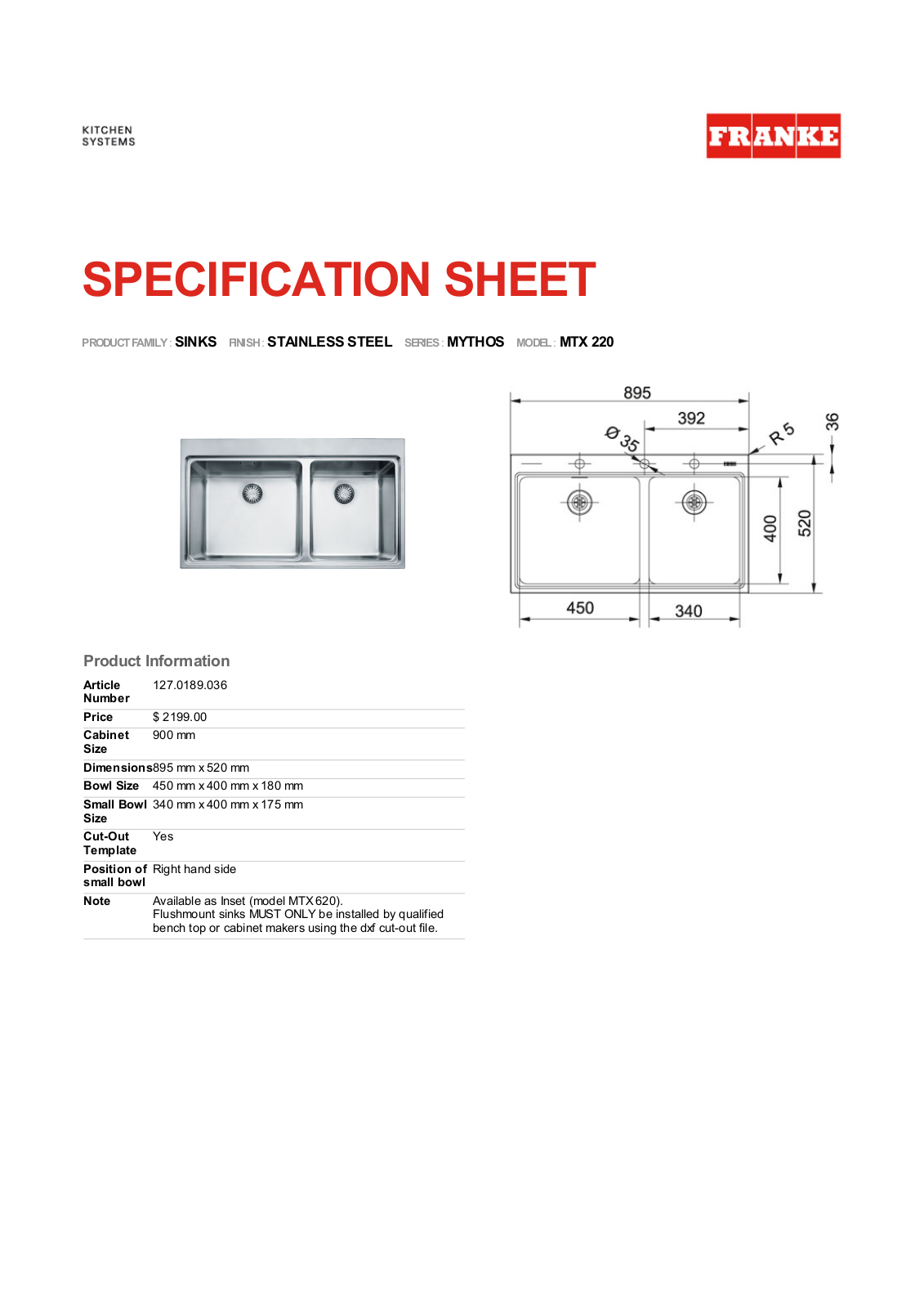 Franke Foodservice MTX 220 User Manual