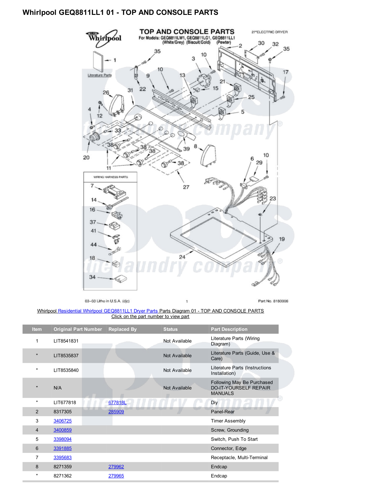 Whirlpool GEQ8811LL1 Parts Diagram