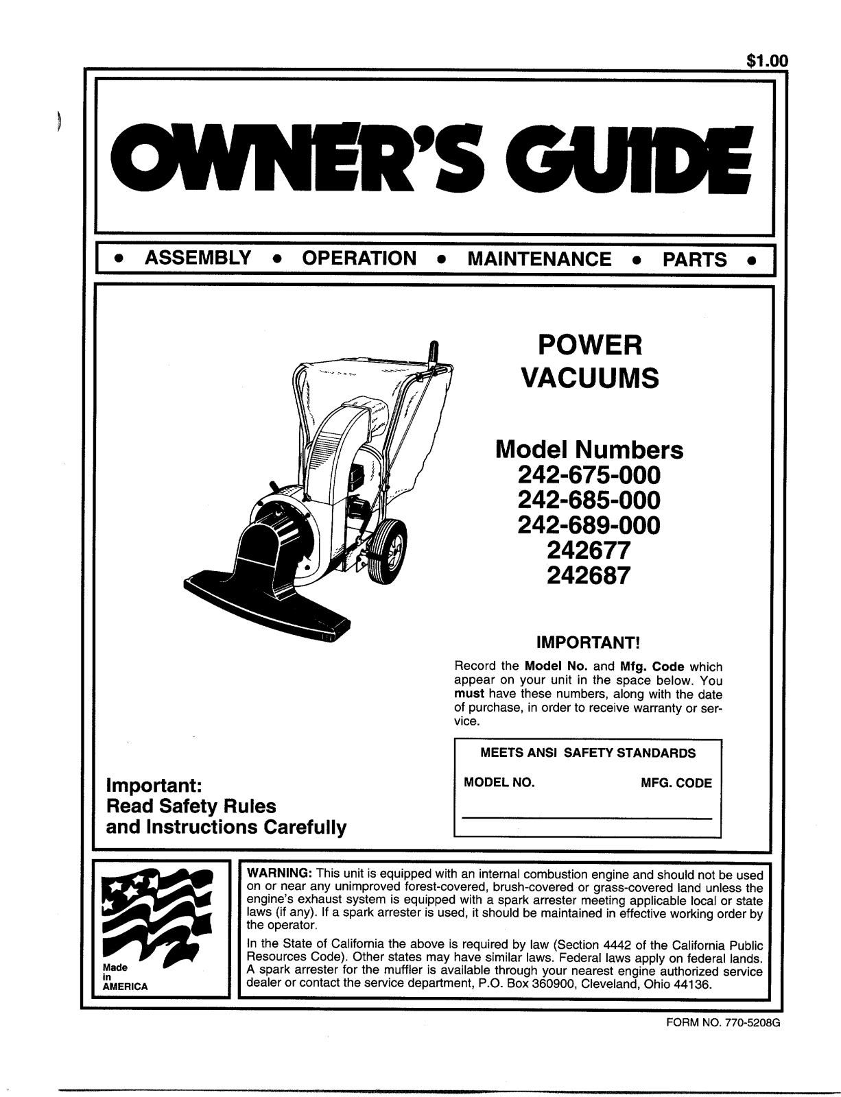 MTD 242-675-000, 242-689-000, 242677, 242687 User Manual