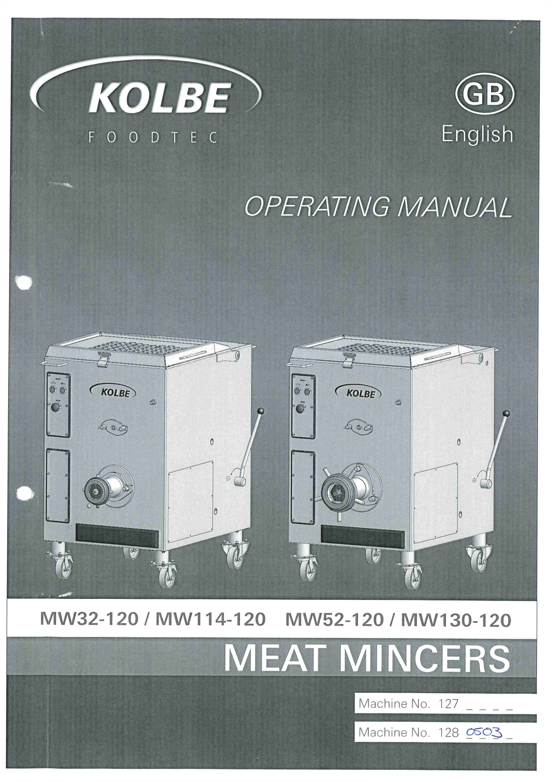 Kolbe MW32-120, MW114-120, MW52-120, MW130-120 Operator Manual