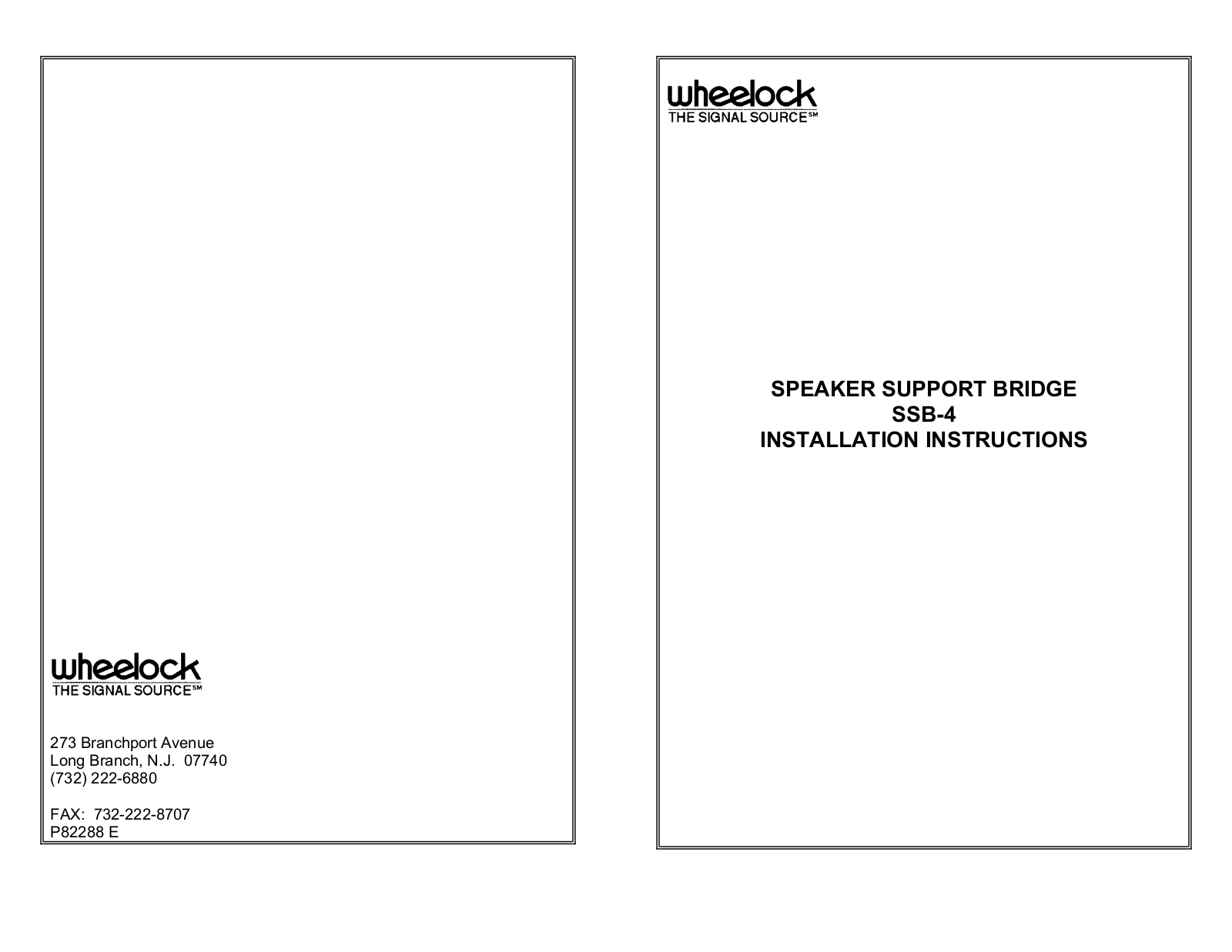 wheelock SSB-4 INSTALLATION INSTRUCTIONS - ManualMachine.com