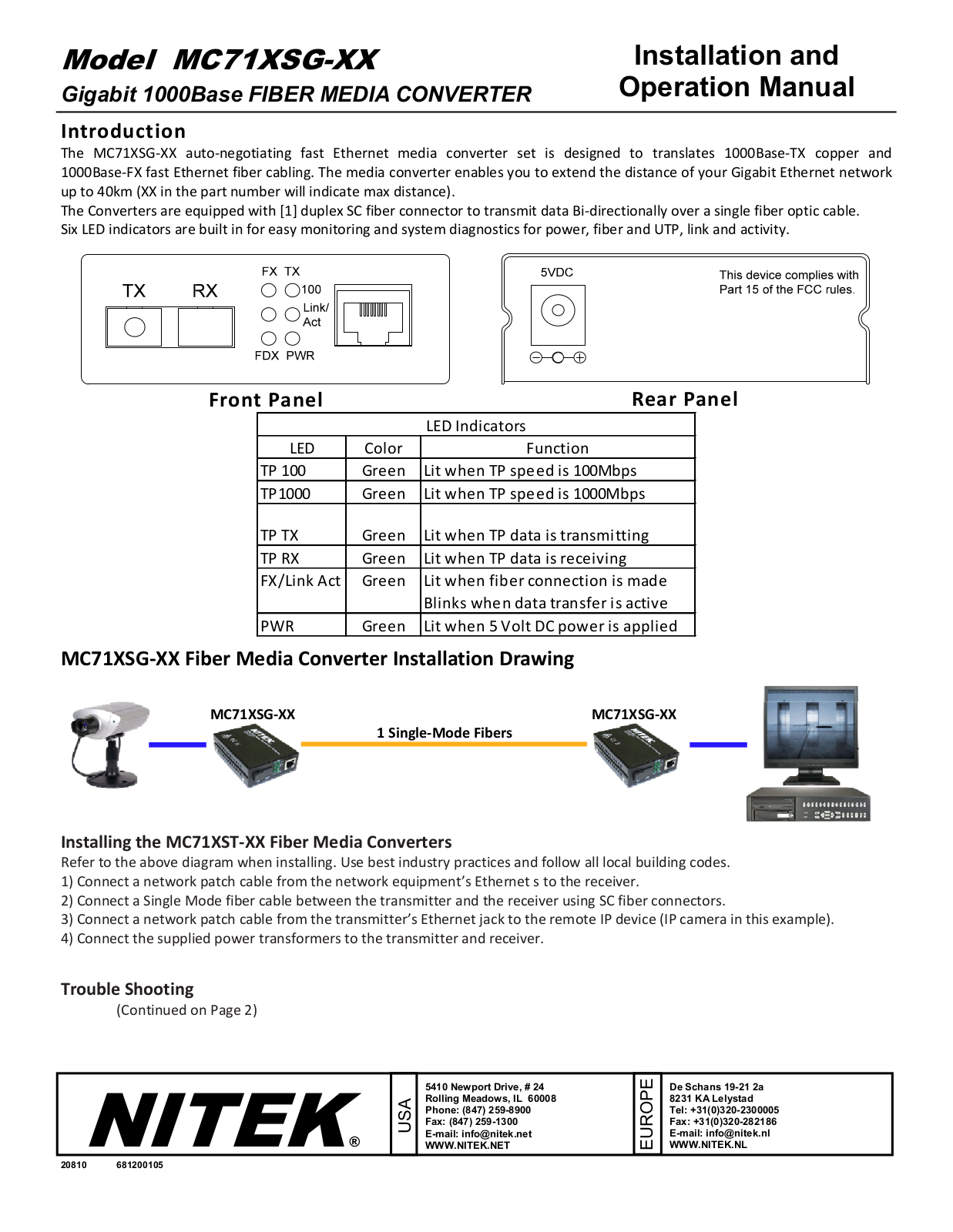 Nitek MC71XSG-XX User Manual