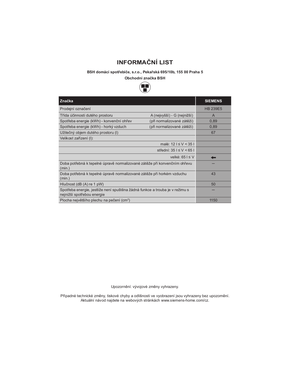 Siemens HB239E5 User Manual