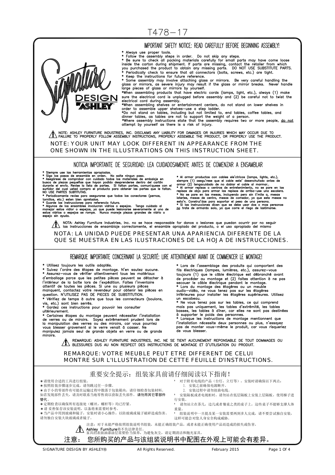 Ashley T47817 Assembly Guide - ManualMachine.com