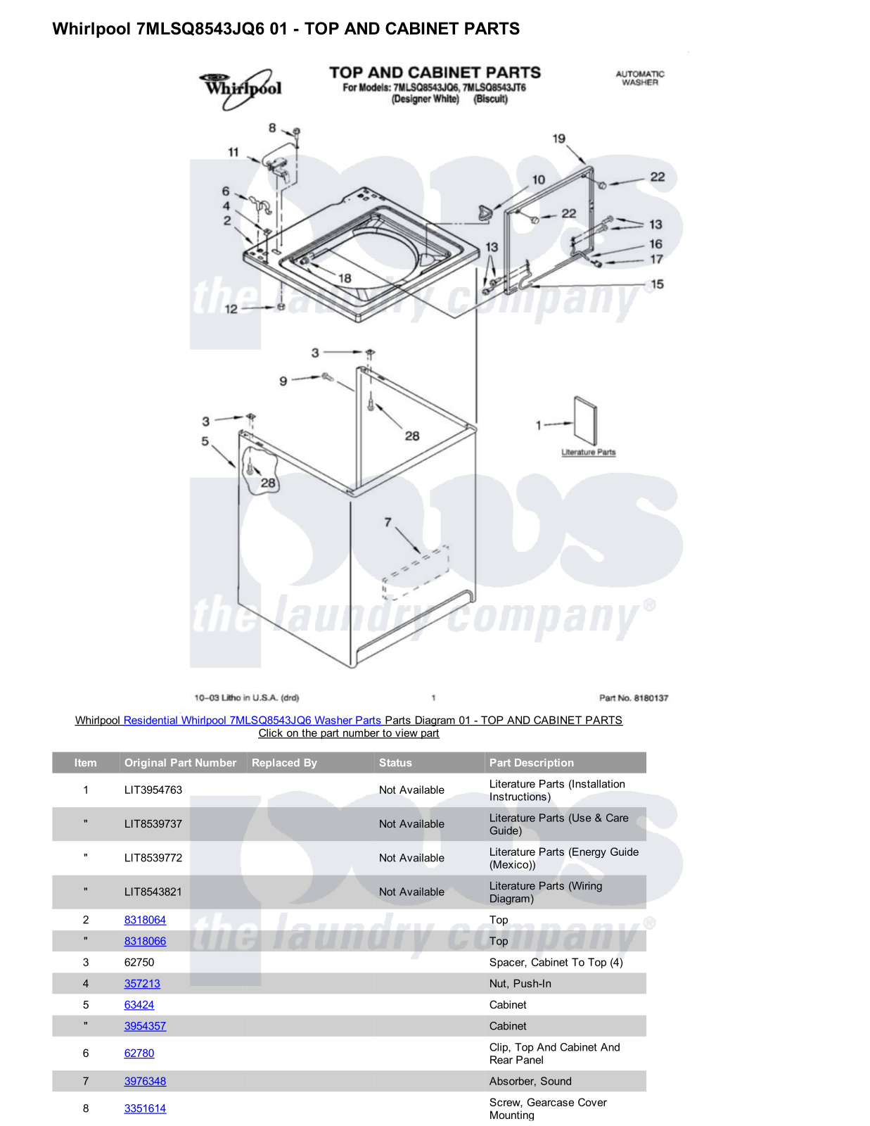 Whirlpool 7MLSQ8543JQ6 Parts Diagram