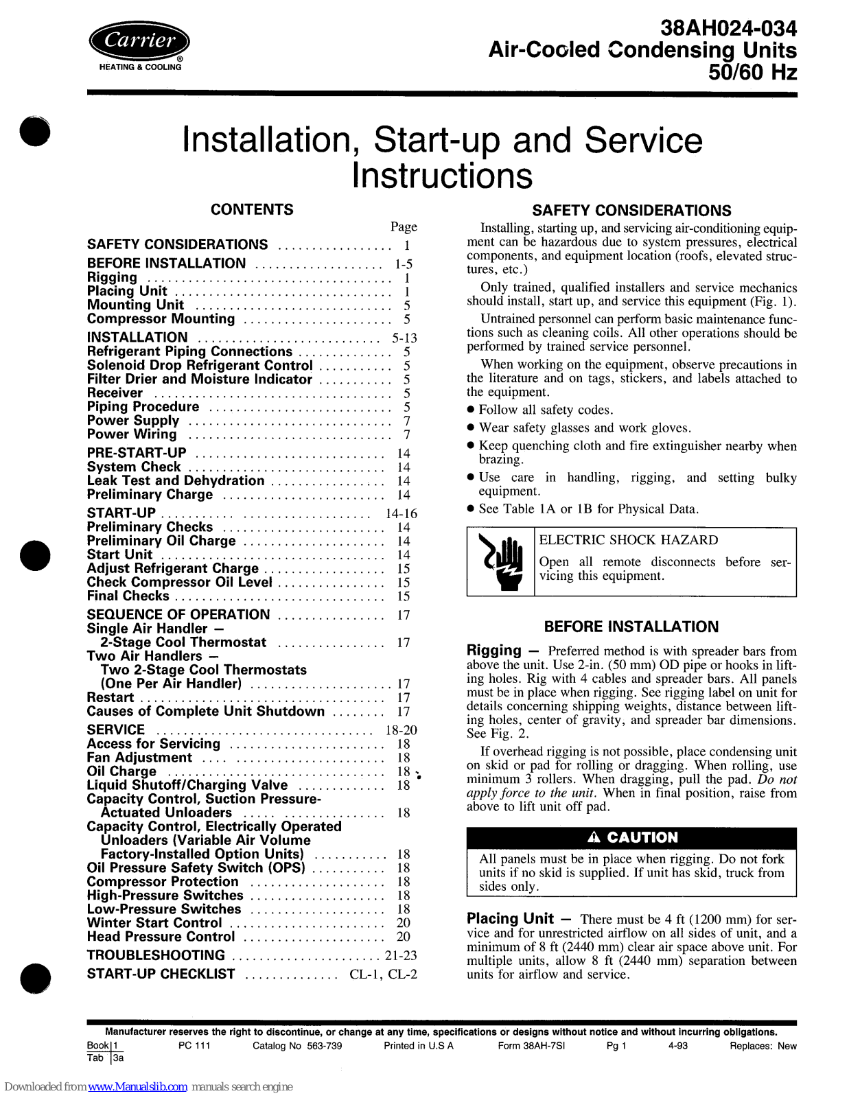 Carrier 38AH024, 38AH028, 38AH034 Installation, Start-up And Service Instructions Manual - ManualMachine.com