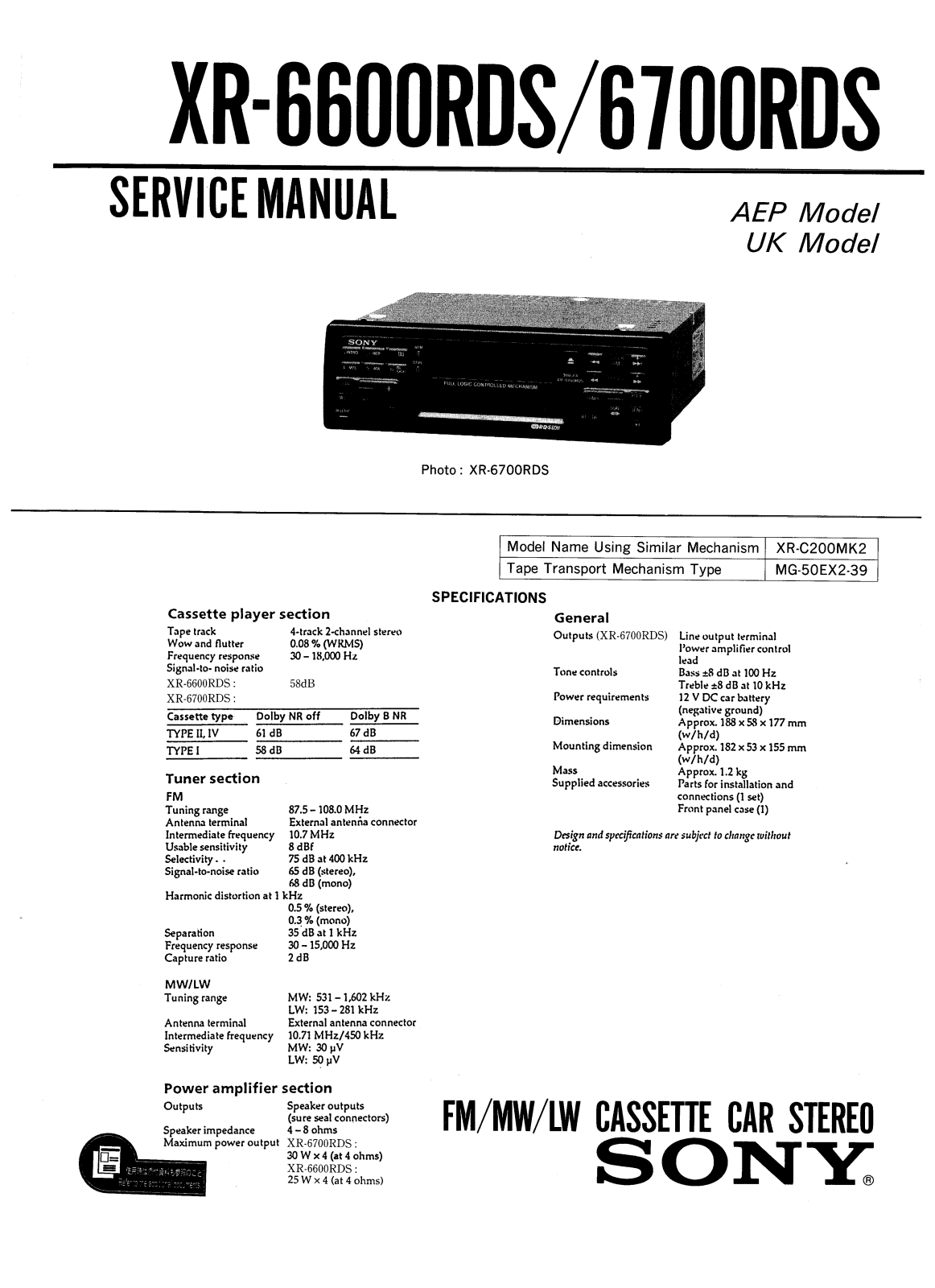 Sony XR-6600-RDS Service manual