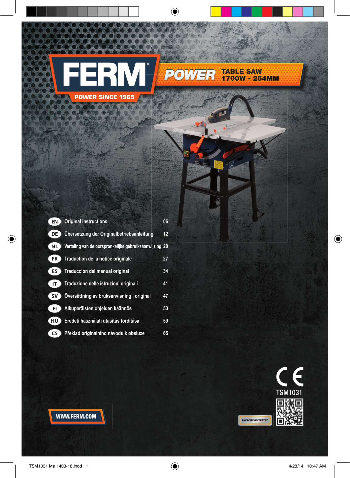 Ferm TSM1031 User guide