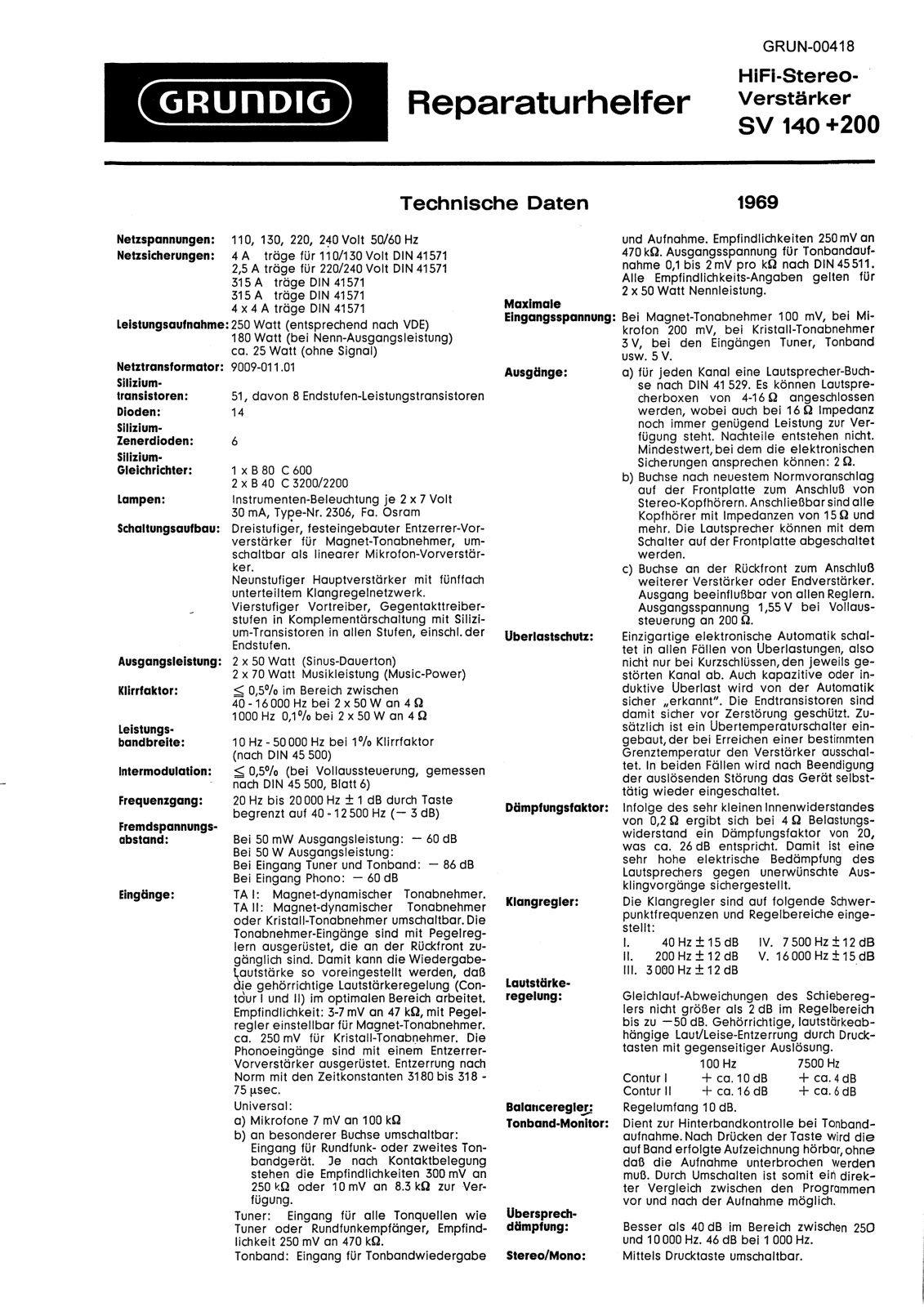 Grundig SV-140, SV-200 Service Manual