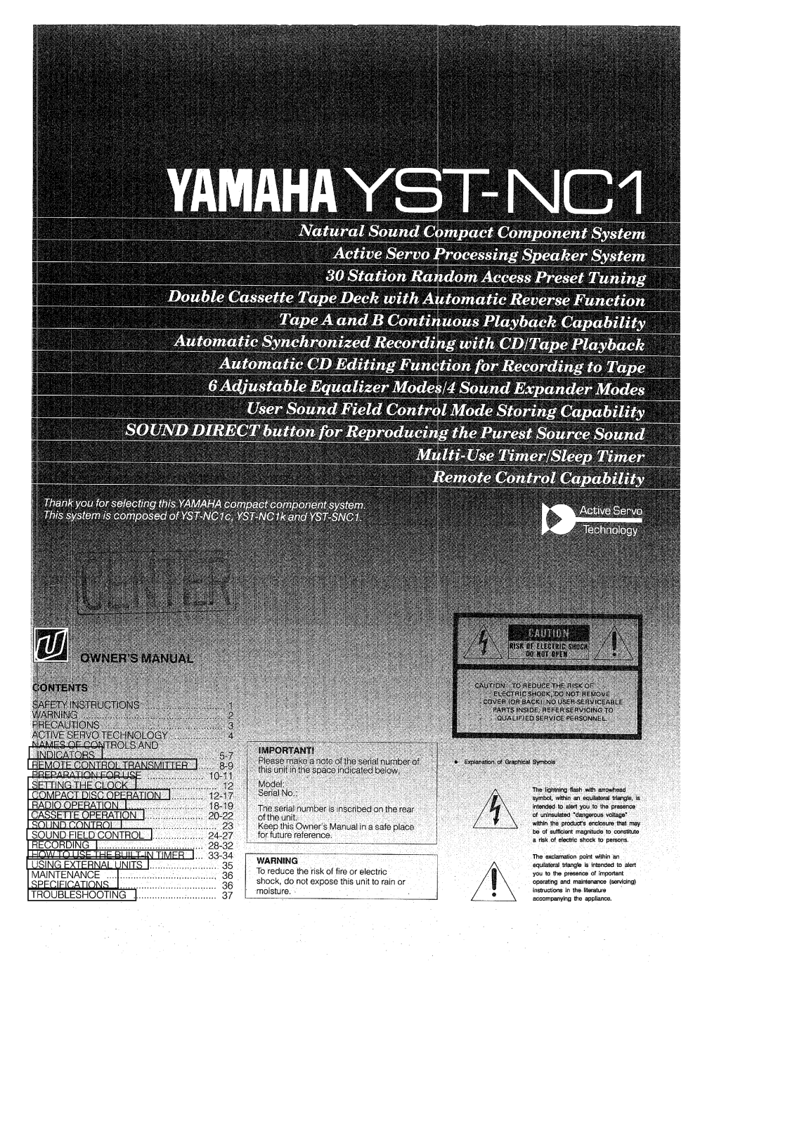 Yamaha YSTNC-1 Owners manual