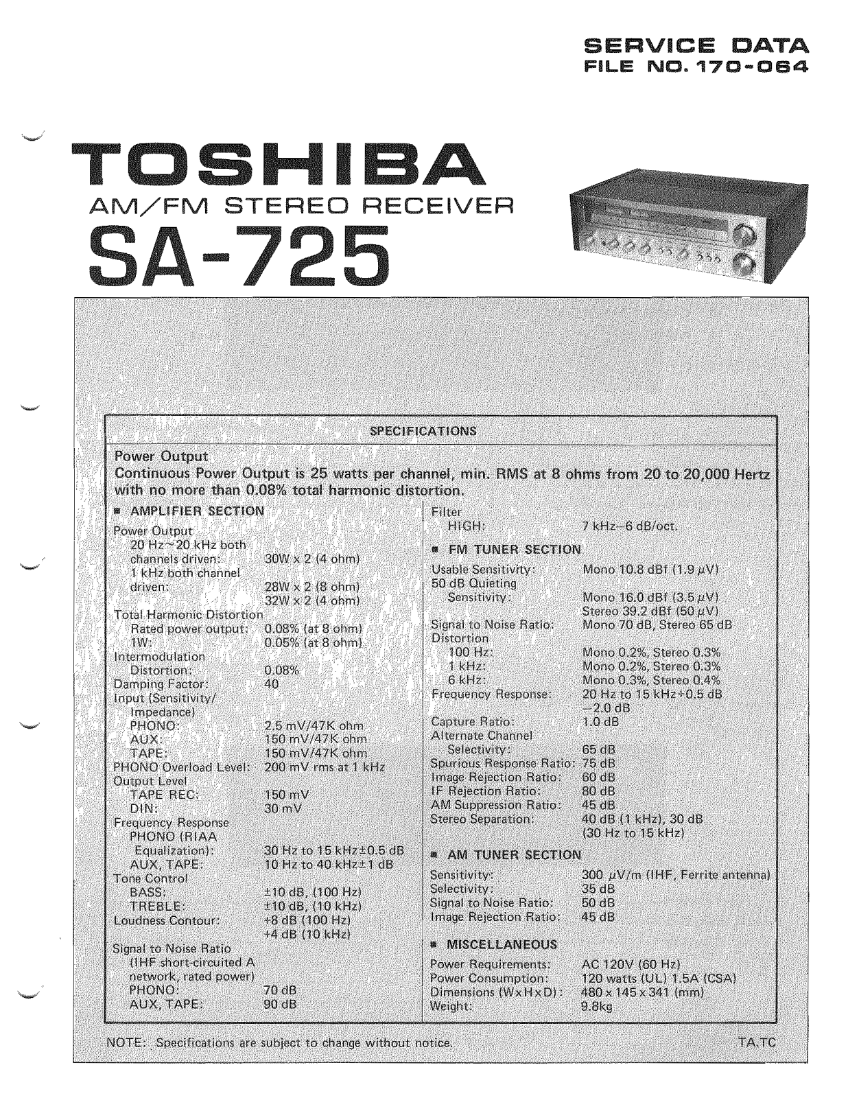 Toshiba SA-725 Schematic