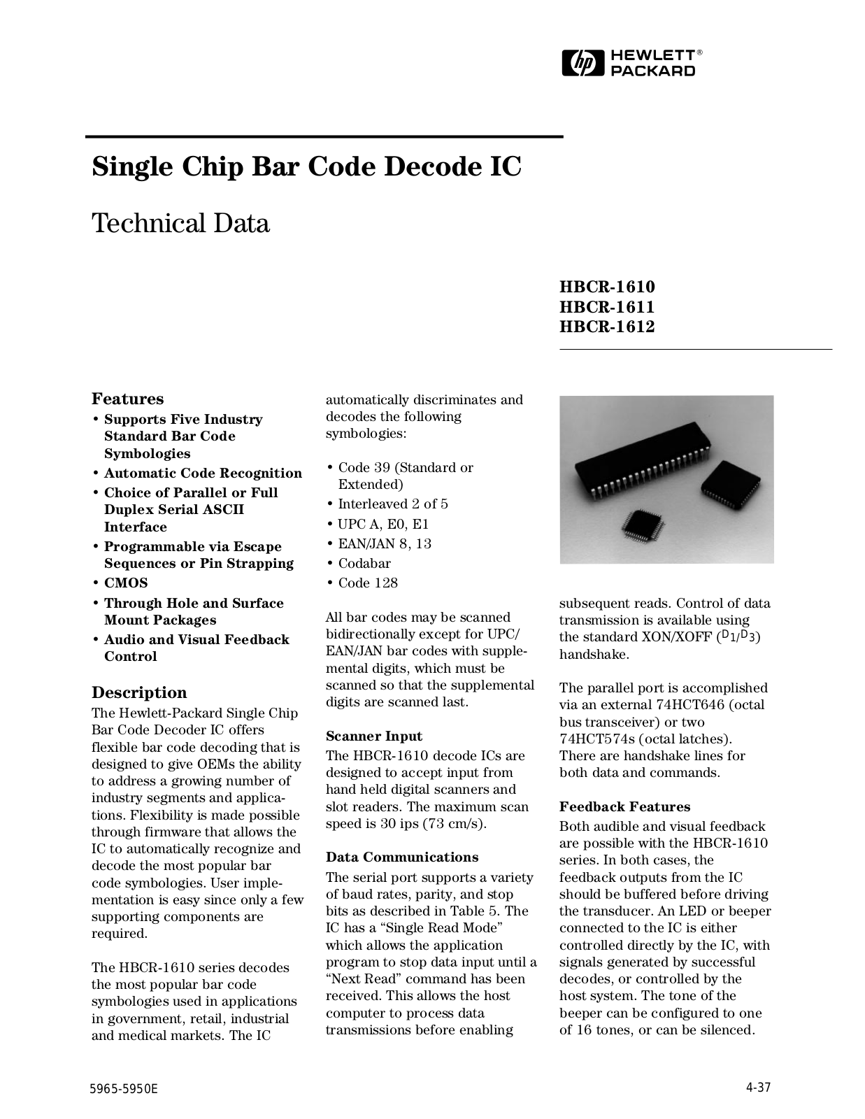 HP HBCR-1612, HBCR-1611, HBCR-1610 Datasheet