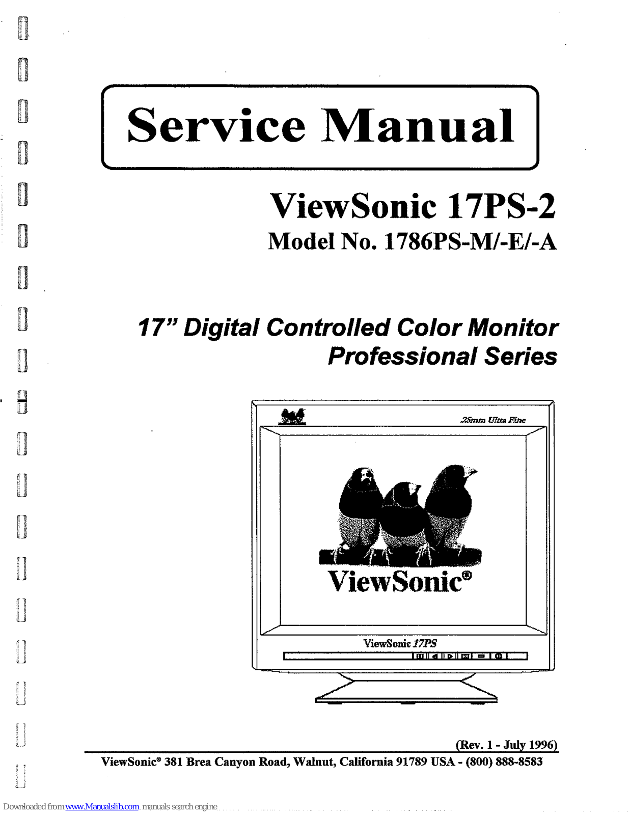 ViewSonic 17PS-2, 1786PS-M, 1786PS-E, 1786PS-A Service Manual