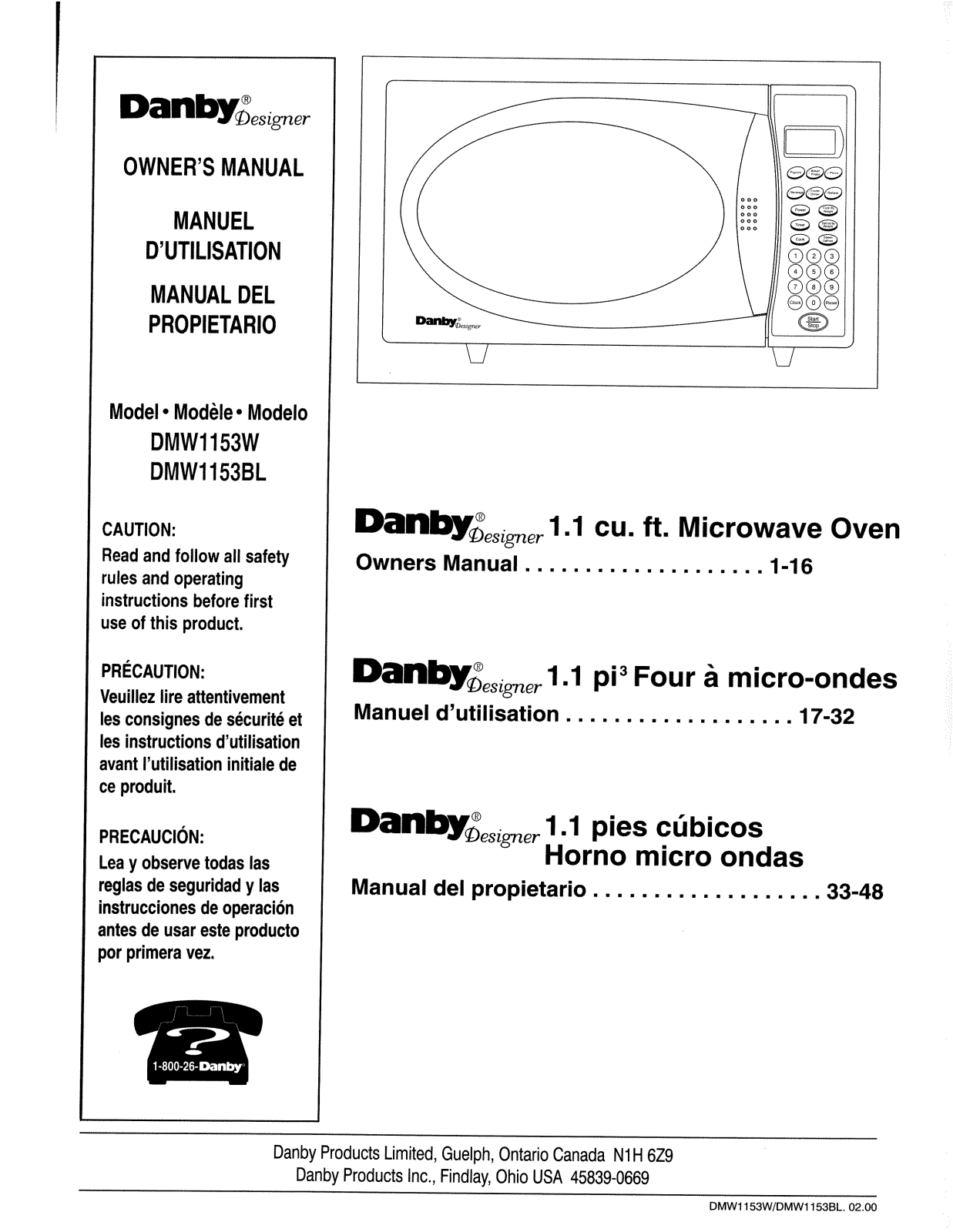 Danby DMW1153BL, DMW1153W User Manual