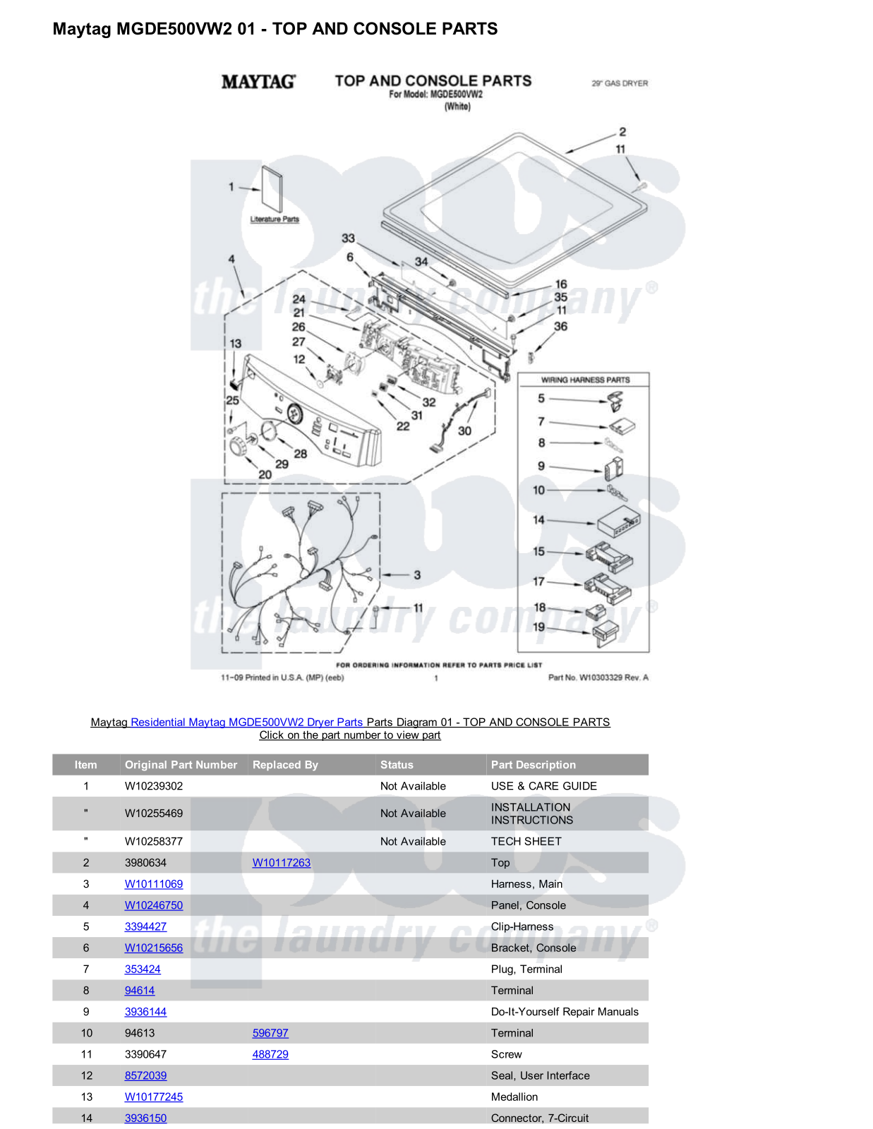 Maytag MGDE500VW2 Parts Diagram