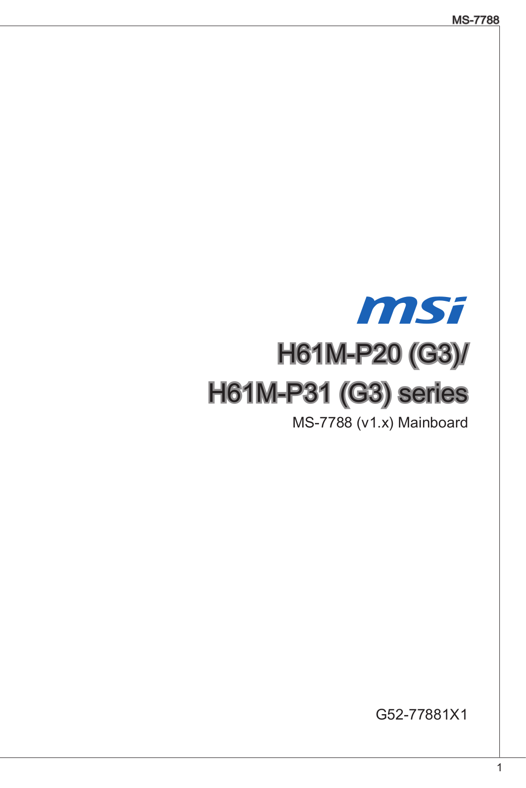 MSI H61M-P31-W8, H61M-P31, H61M-P20-W8 User Manual