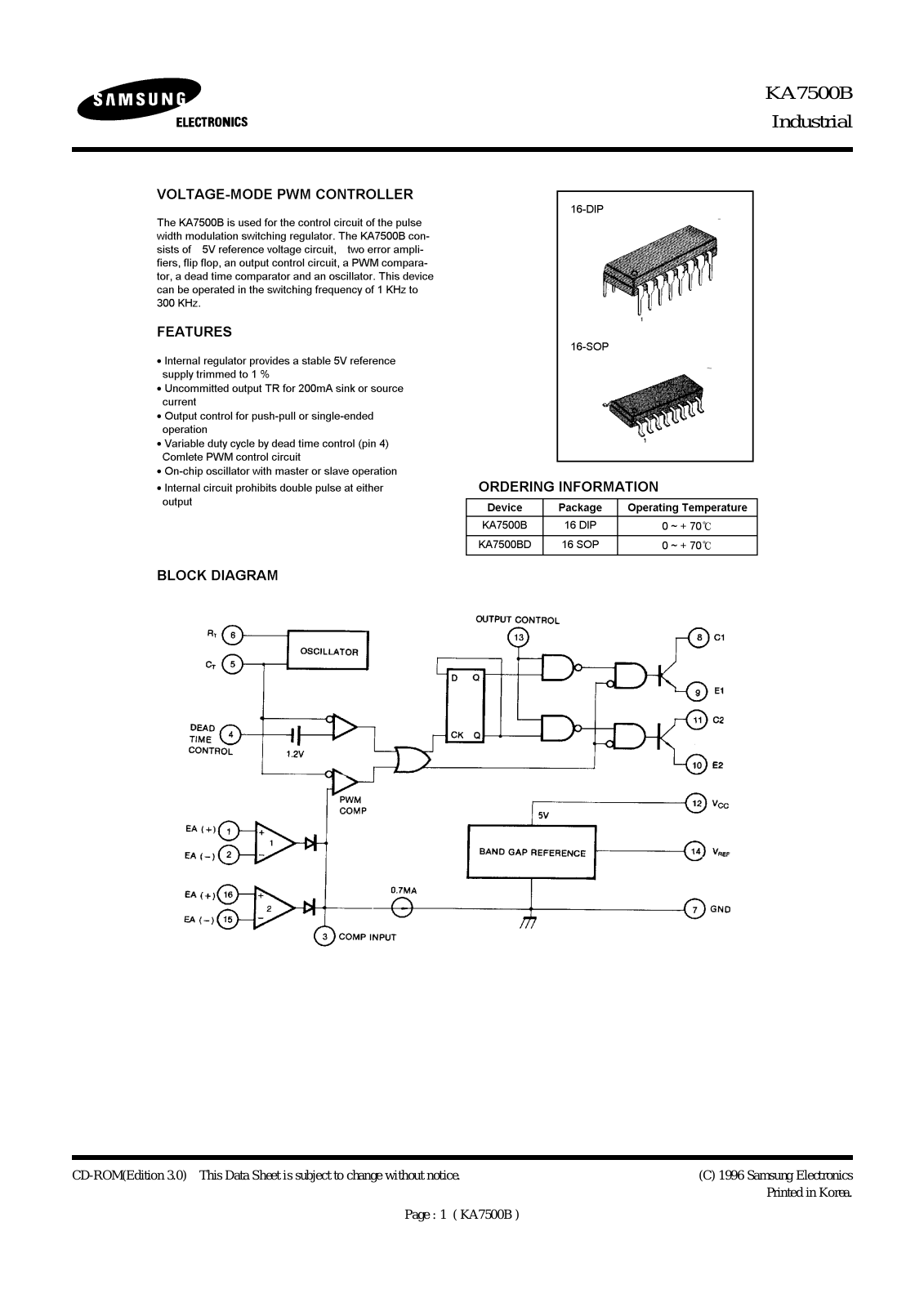 Samsung KA7500BD, KA7500B Datasheet