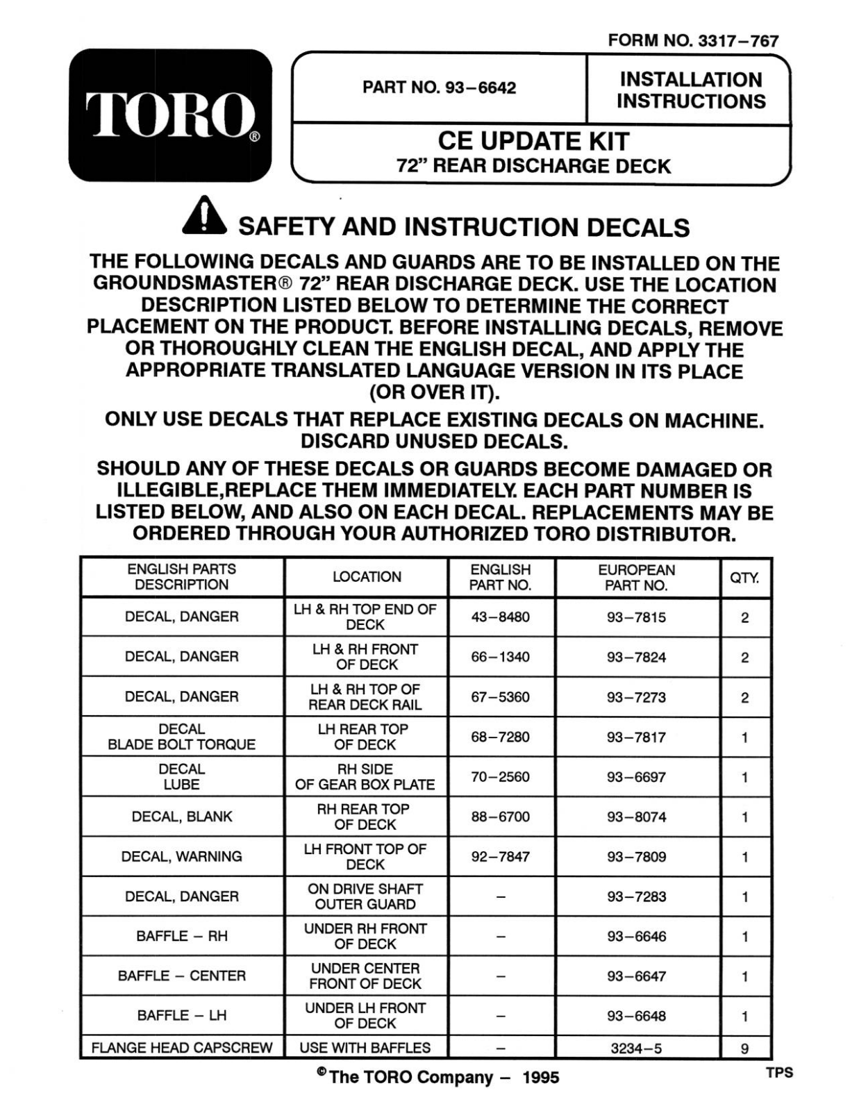 Toro 93-6642 Installation Instructions