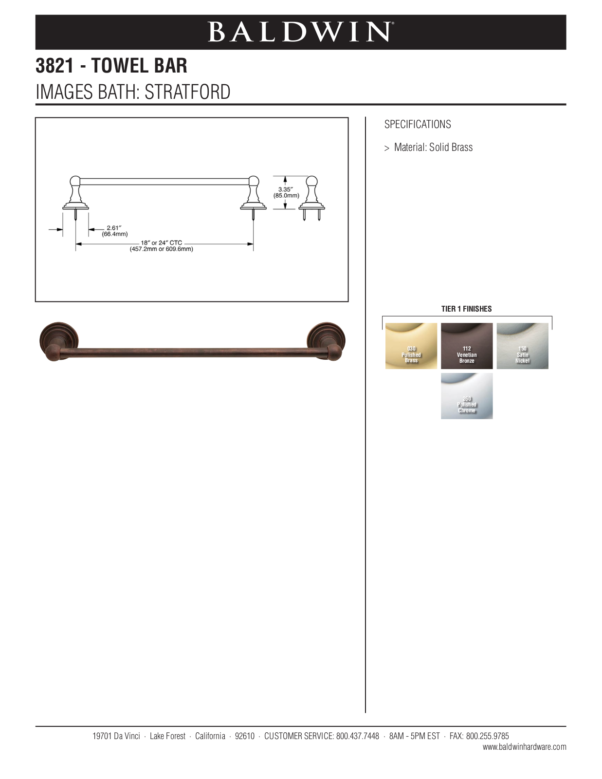 Baldwin Stratford 24 Towel Bar User Manual