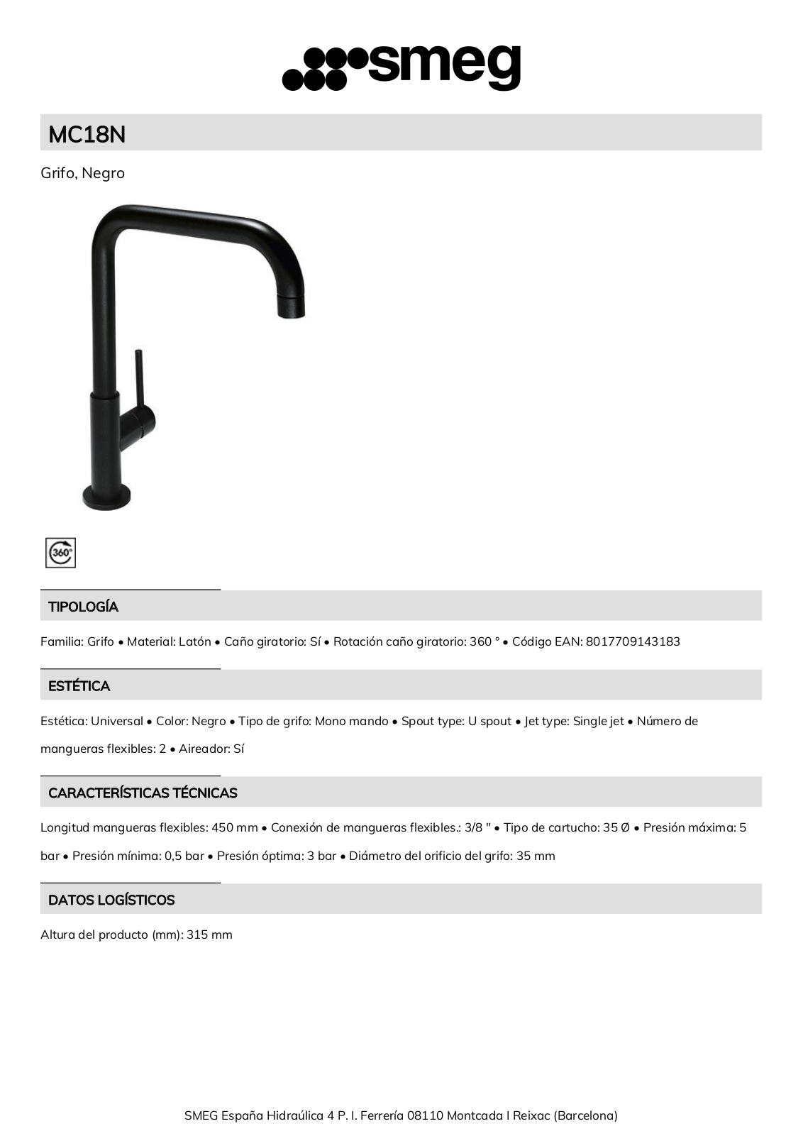 Smeg MC18N Product Information Sheet