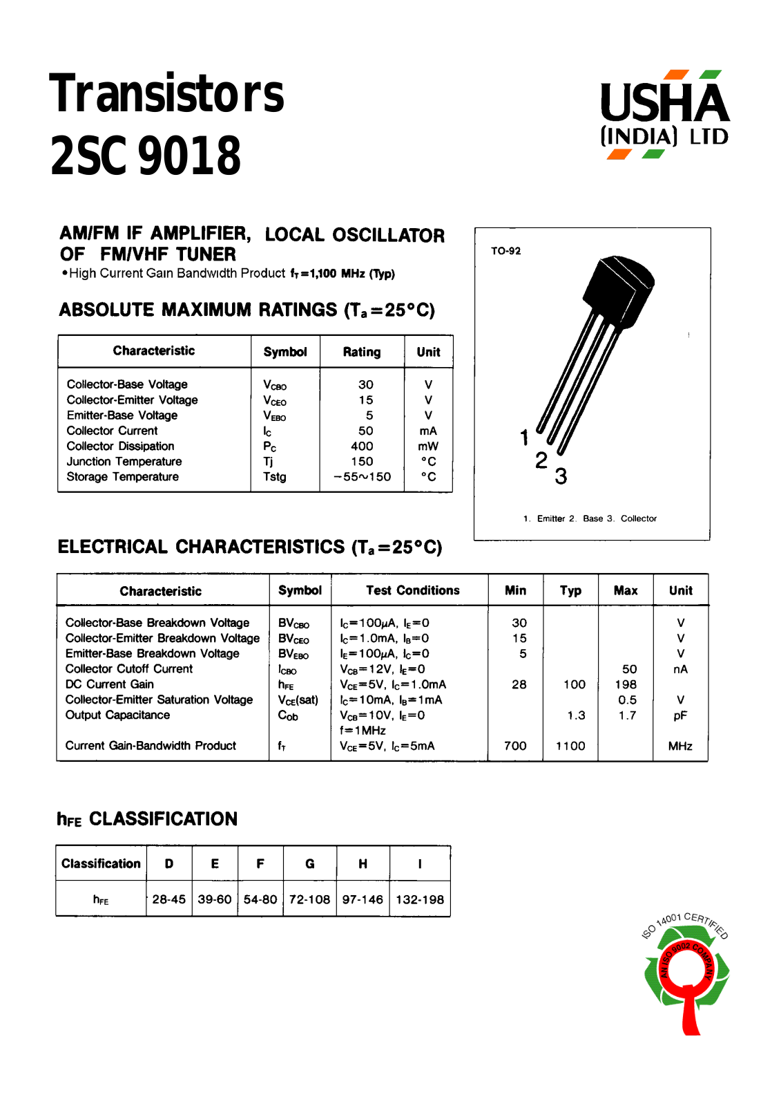 USHA 2SC9018 Datasheet