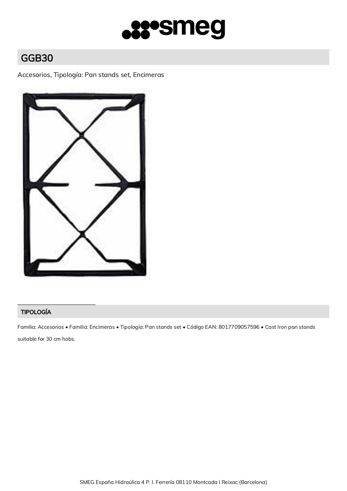 Smeg GGB30 Product Information Sheet