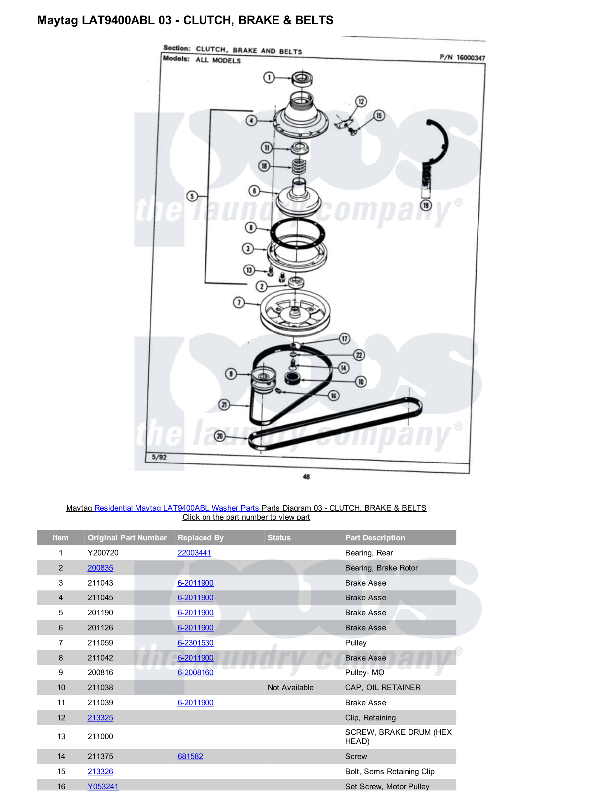 Maytag LAT9400ABL Parts Diagram