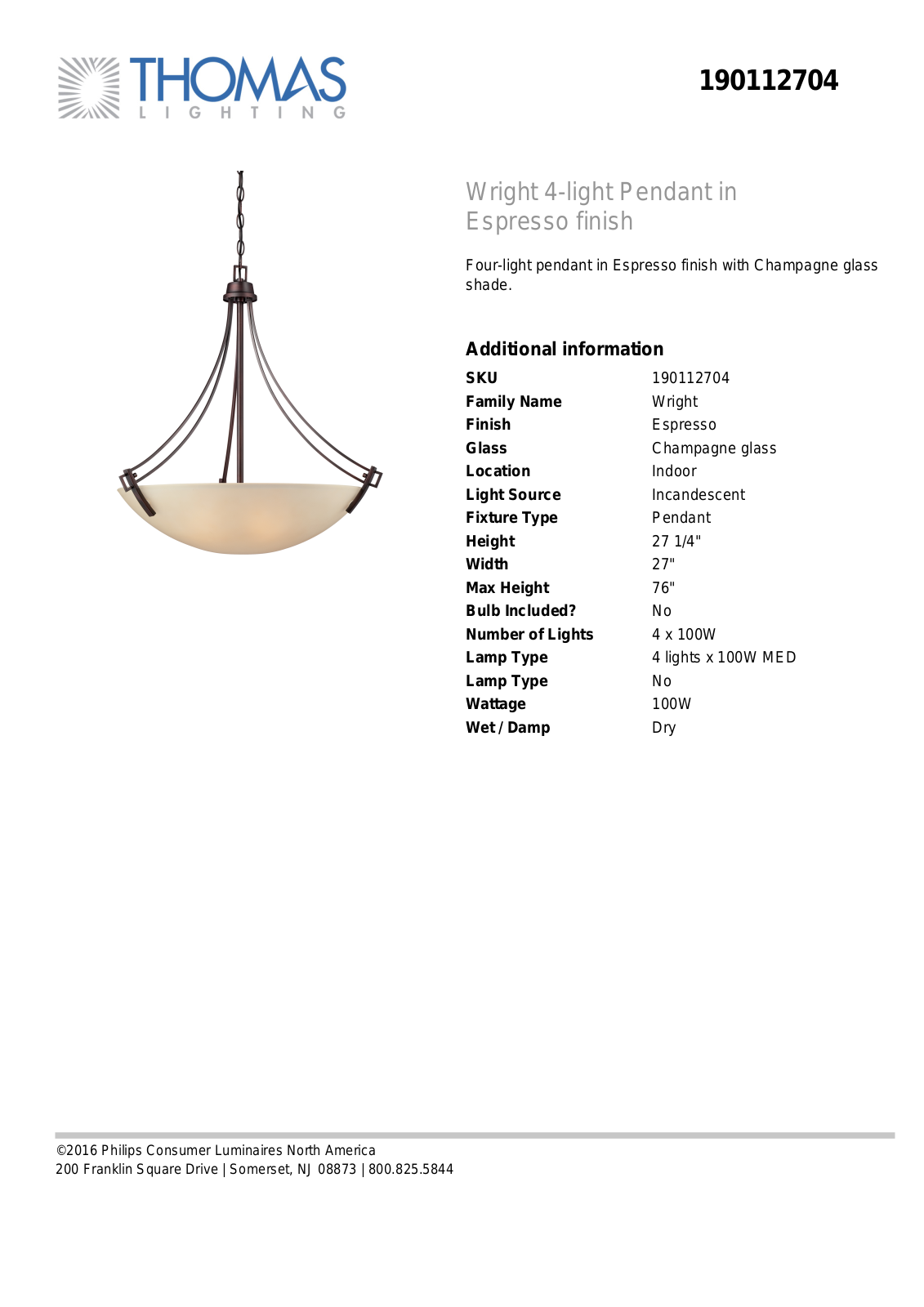 Thomas Lighting 190112704 User Manual - ManualMachine.com
