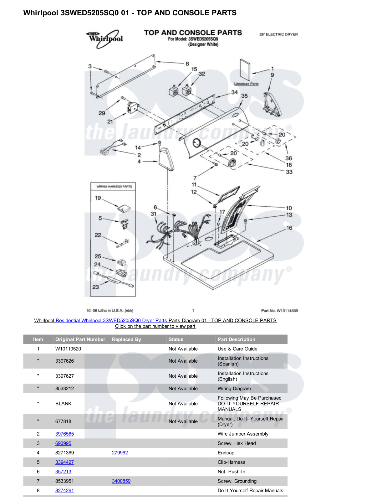 Whirlpool 3SWED5205SQ0 Parts Diagram