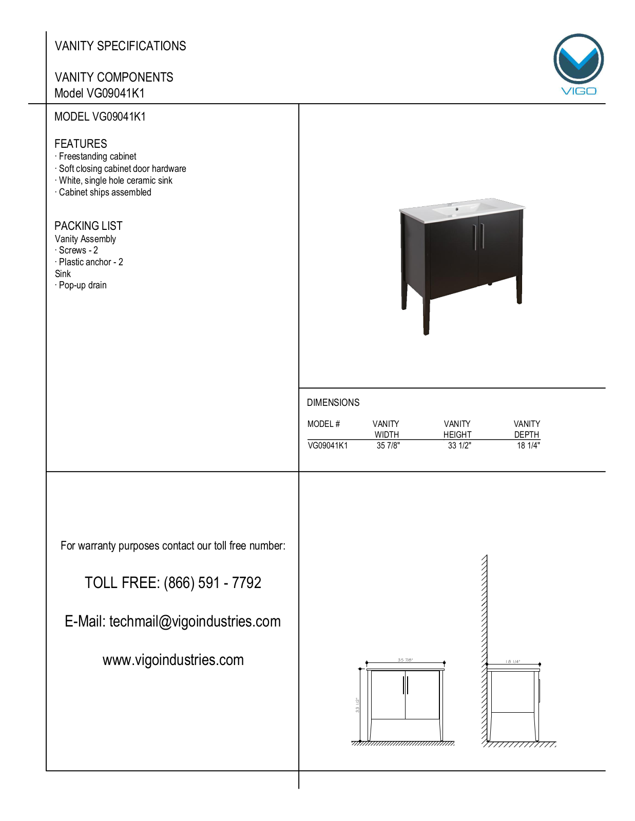 Vigo VG09041K1 User Manual