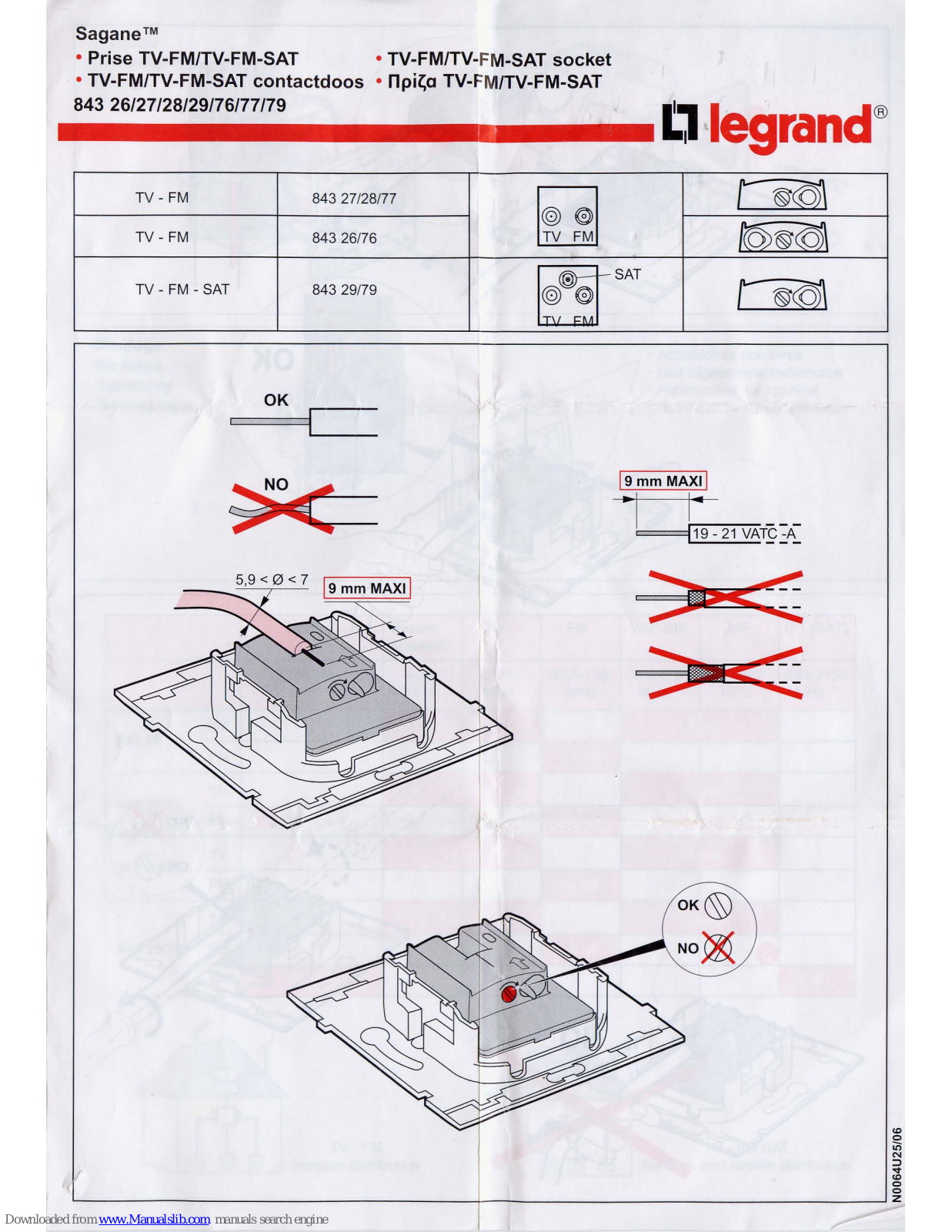 LEGRAND 843 26, 843 27, 843 28, 843 29, 843 76 User Manual