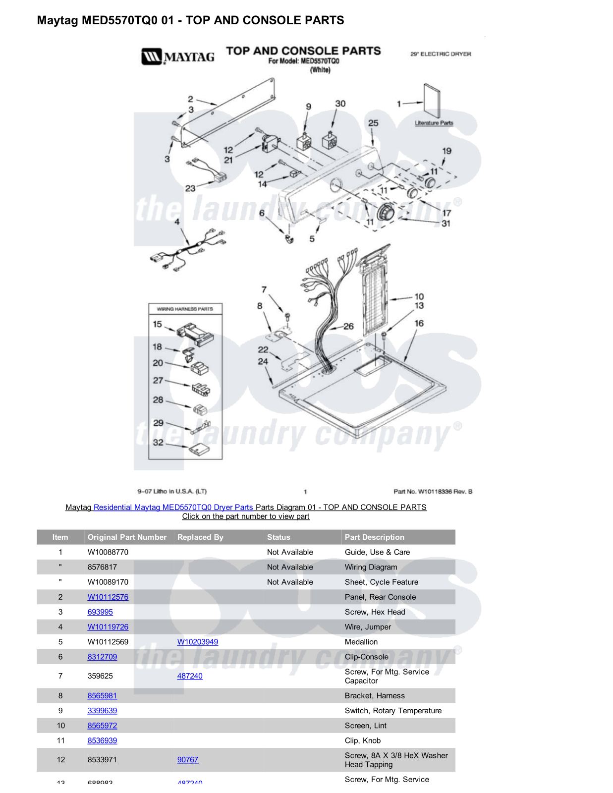 Maytag MED5570TQ0 Parts Diagram