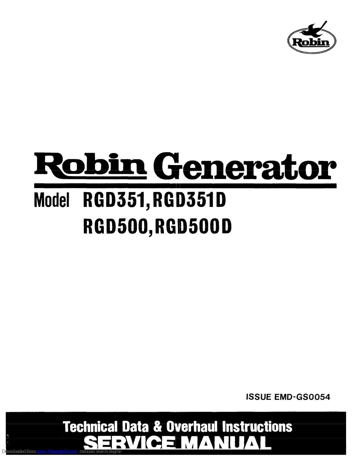 Robin RGD351, RGD351D, RGD500D, RGD500 Service Manual