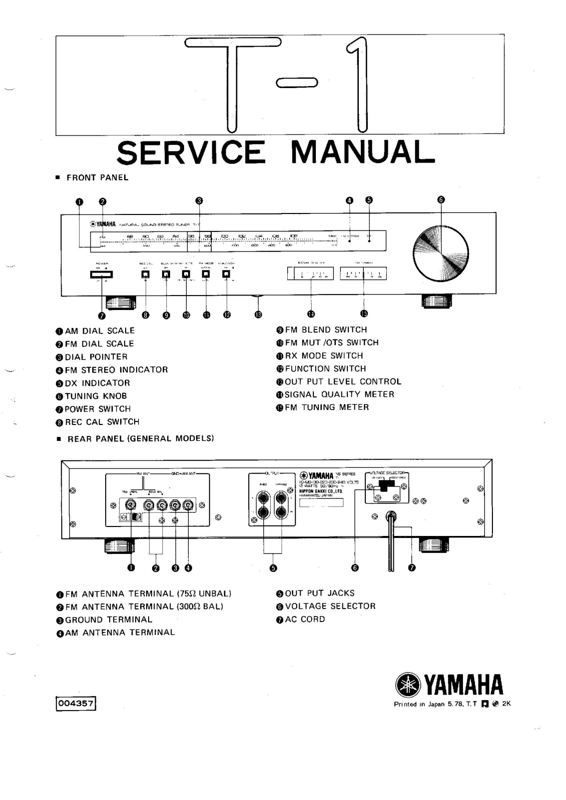 Yamaha t1 Service Manual