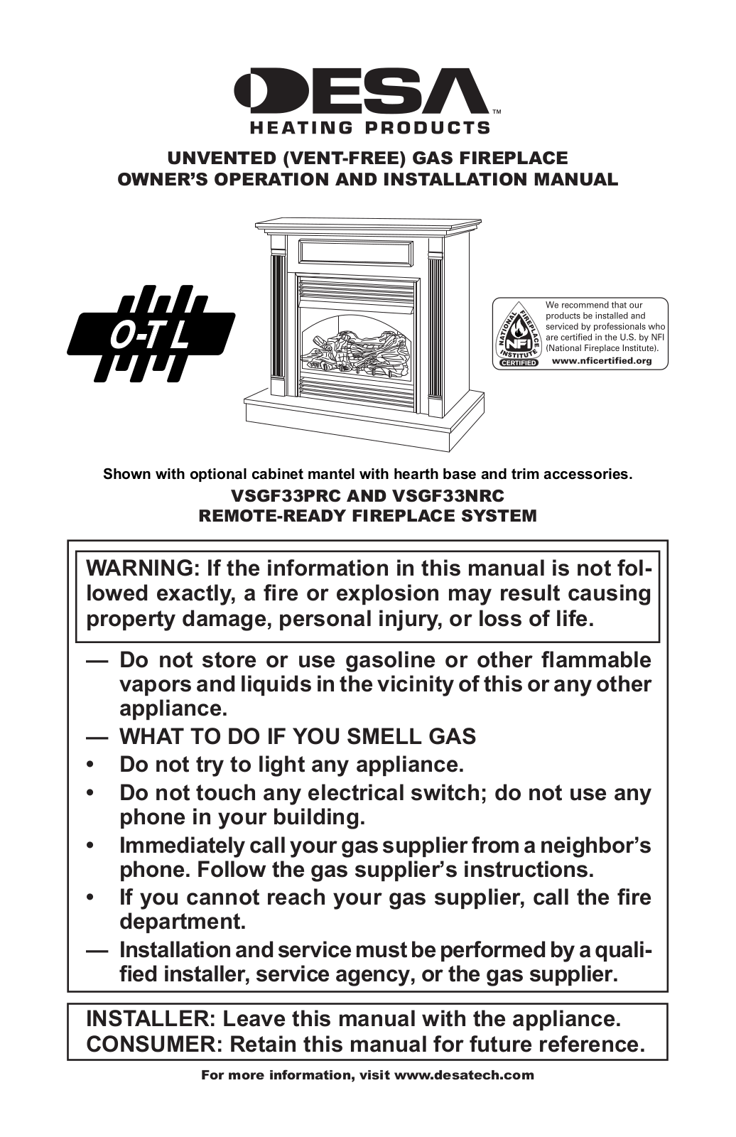 Desa VSGF33NRC, VSGF33PRC User Manual