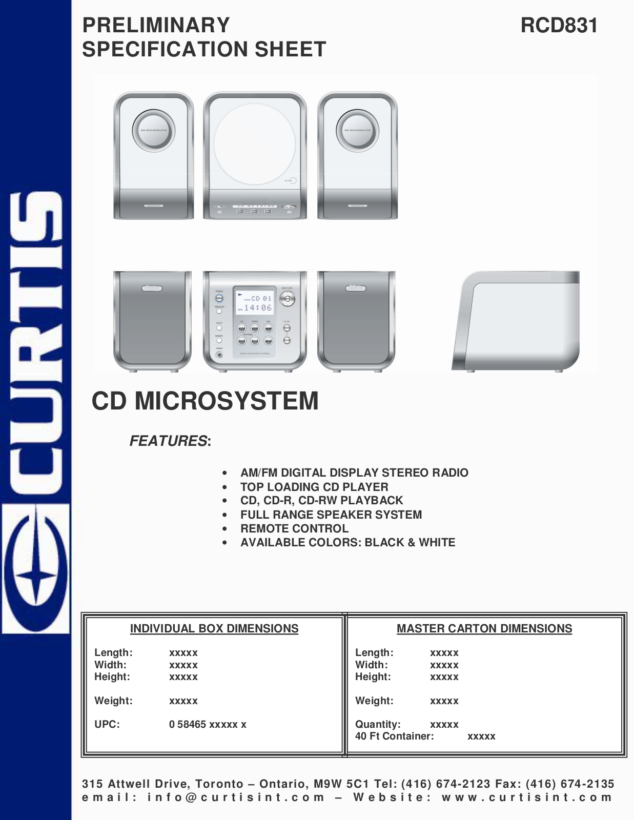 Curtis RCD831 User Manual