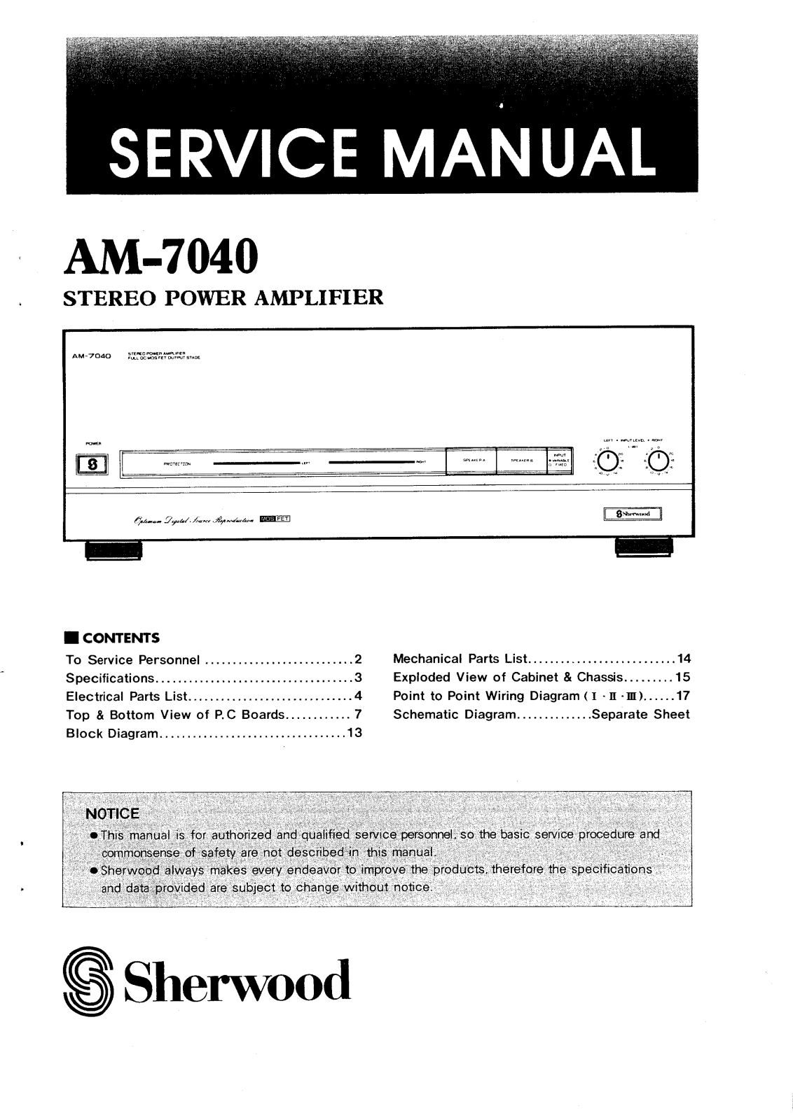 Sherwood AM-7040 Service manual