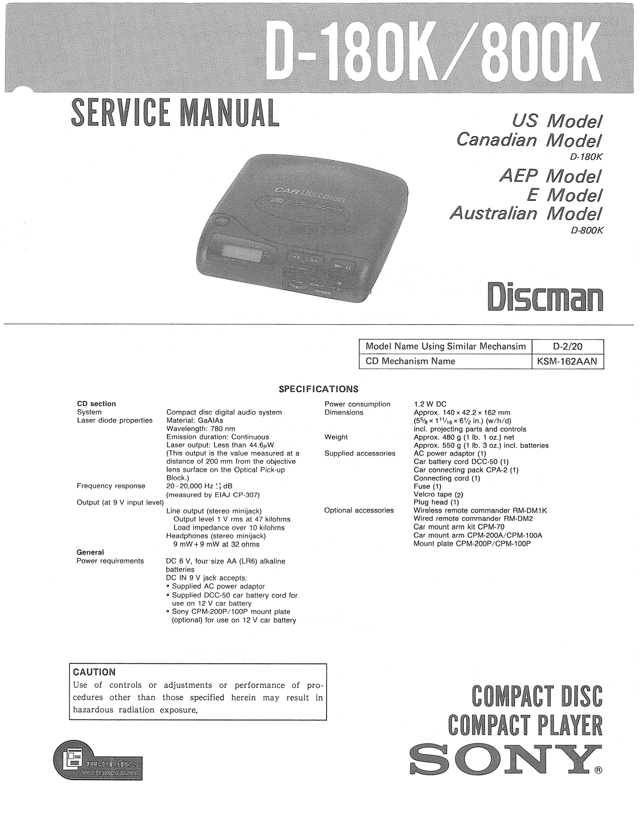 Sony D-800-K Service manual