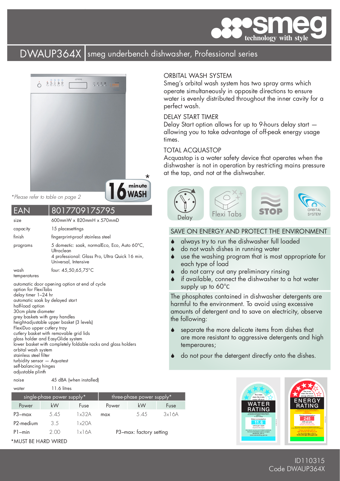 Smeg DWAUP364X User Manual