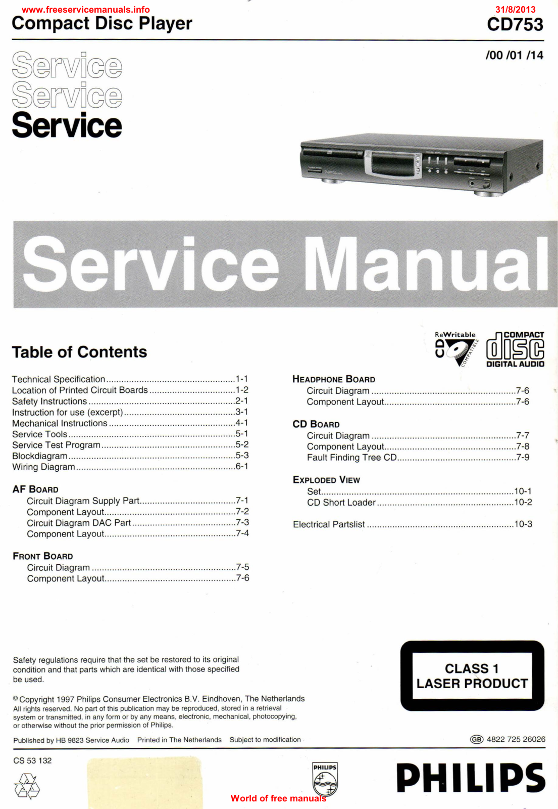 Philips cd753, D 6550, D8854 Service Manual