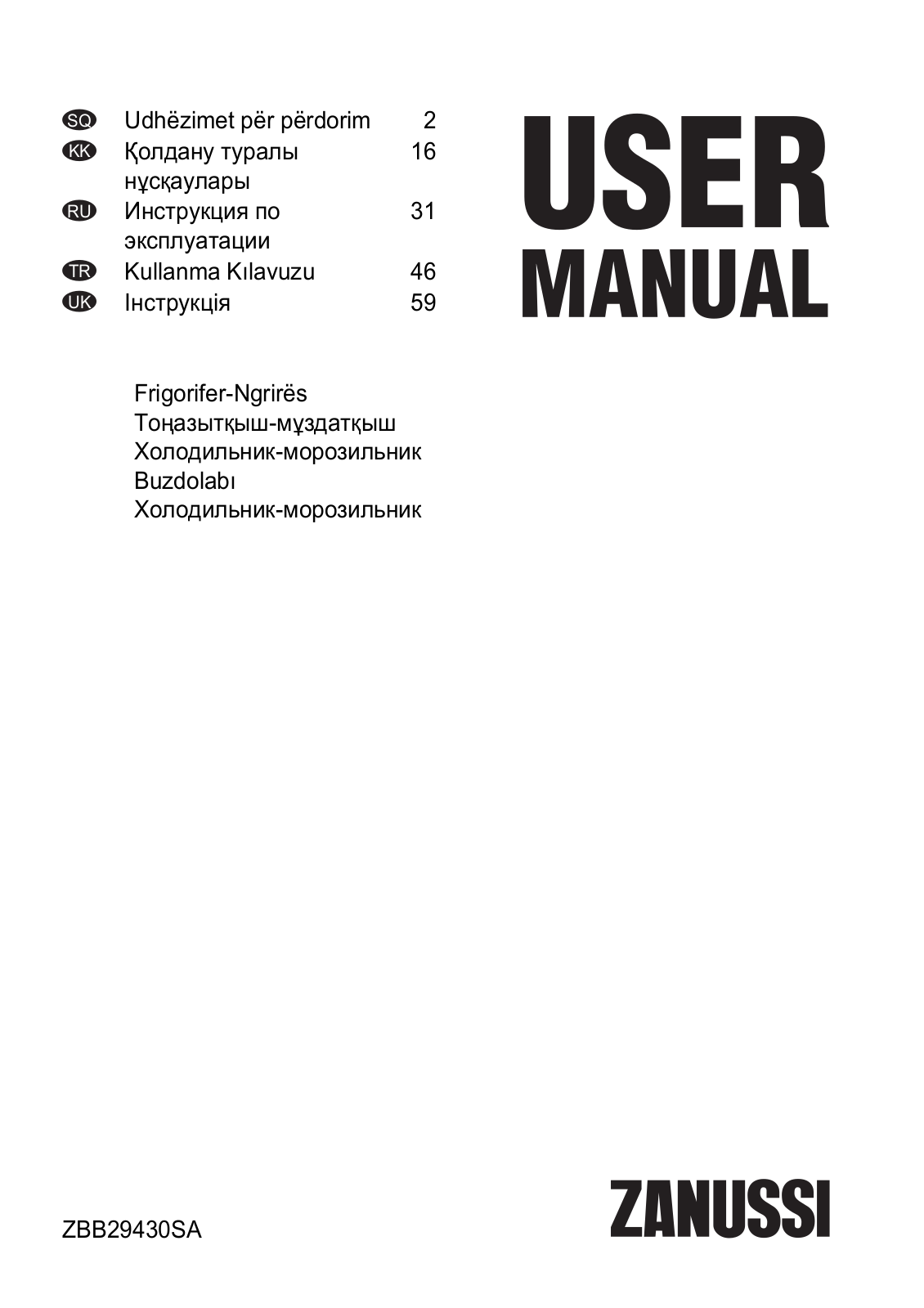 Zanussi ZBB 29430 SA User manual