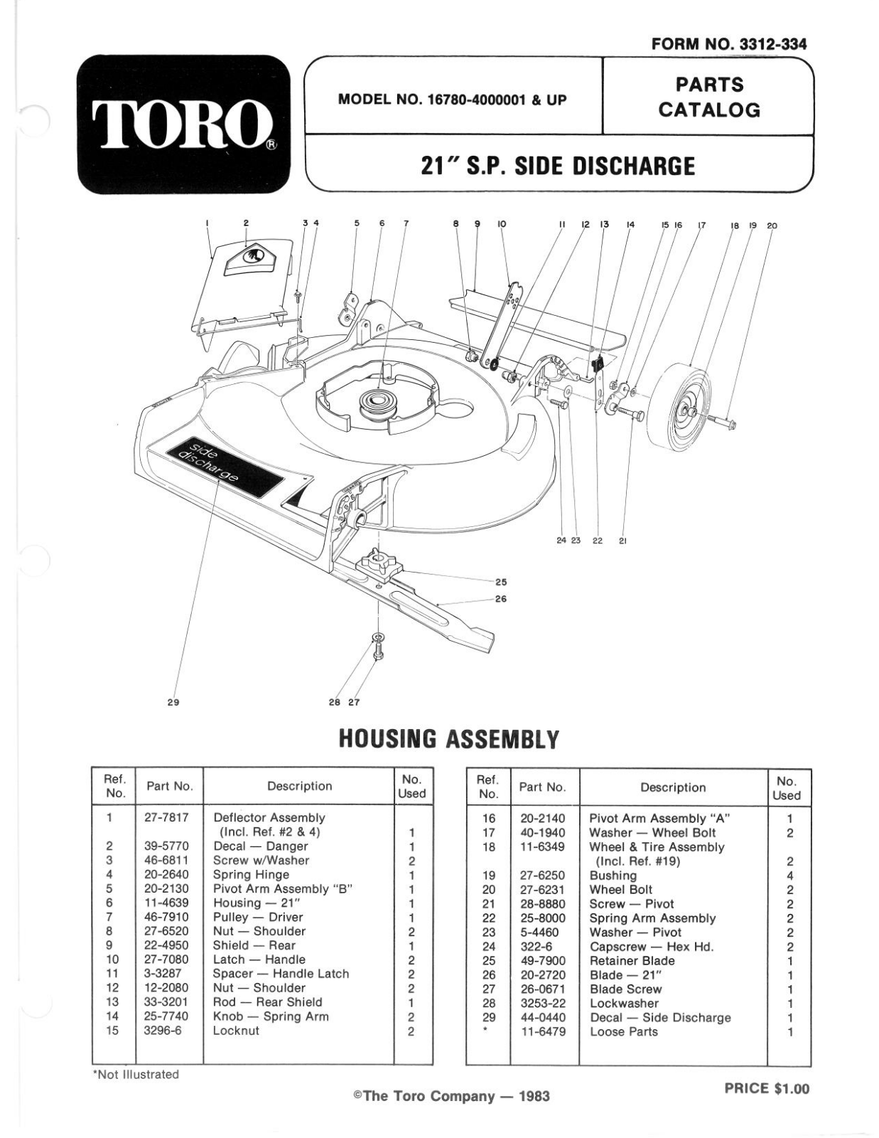 Toro 16780 Parts Catalogue